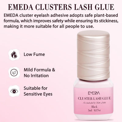 Sensitive Open Eyes Lash Cluster Glue 3s Strong Hold Long Lasting for 2 Weeks, Waterproof Eyelash Adhesive for Sensitive Eyes & DIY Individual & Clusters & Semi-Permanent Lash Extensions (5ml Black)