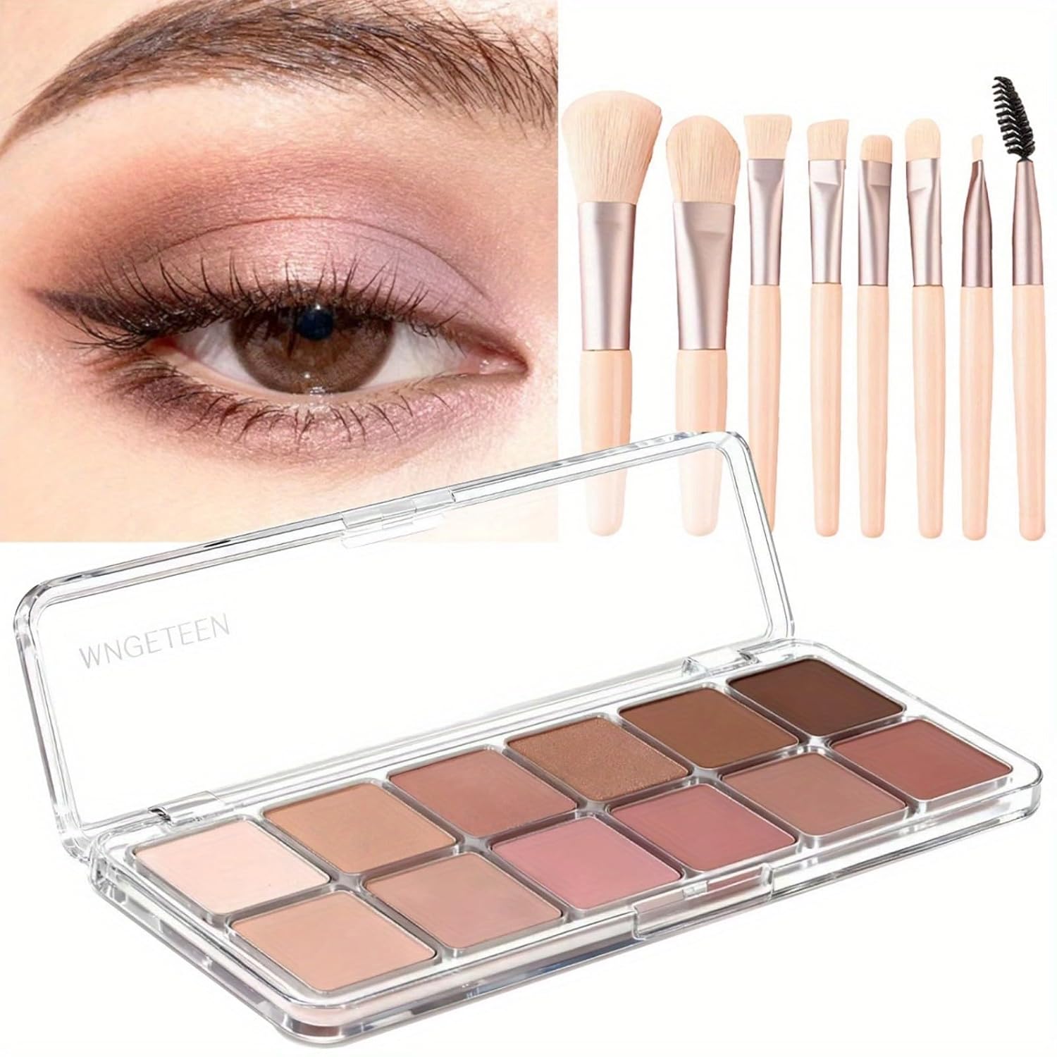12 Color Eye Shadow Palette Matte Shimmer Eyeshadow Palette with 8 Soft Brushes Blendable Eye Shadow for Women Makeup Palette
