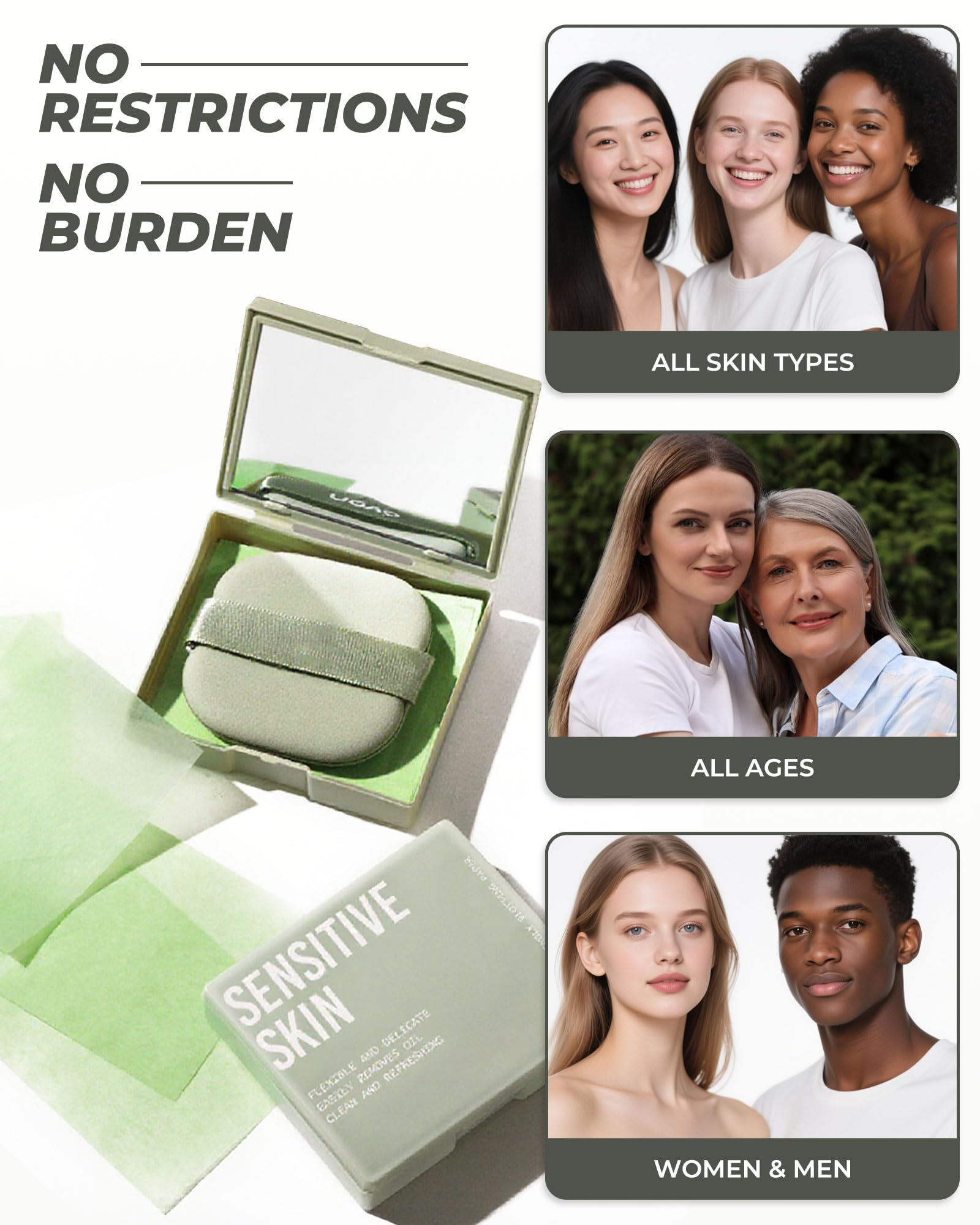 SUMEITANG 300 Oil Blotting Sheets for Face with Mirror & Puff Set | Oil Absorbing Sheets for Oily Skin | High-Performance Oil Control | Say Goodbye to Greasy | Summer Essentials for Women