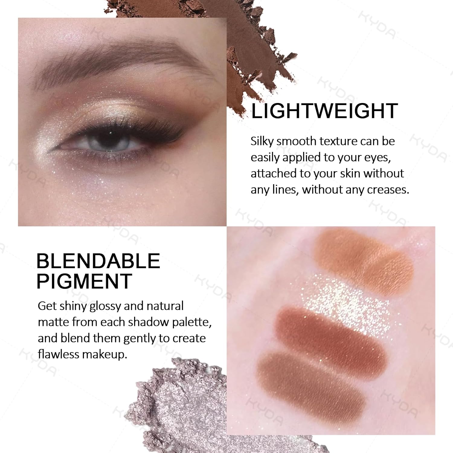 KYDA 4 Colors Eyeshadow Palette, Neutral Eyeshadow, High Pigmented Eyes and Cheeks Palette for Women, Pearl Metallic Glitter Mini Makeup, Lasting Blendable Smokey Eyes Shadow, Champagne