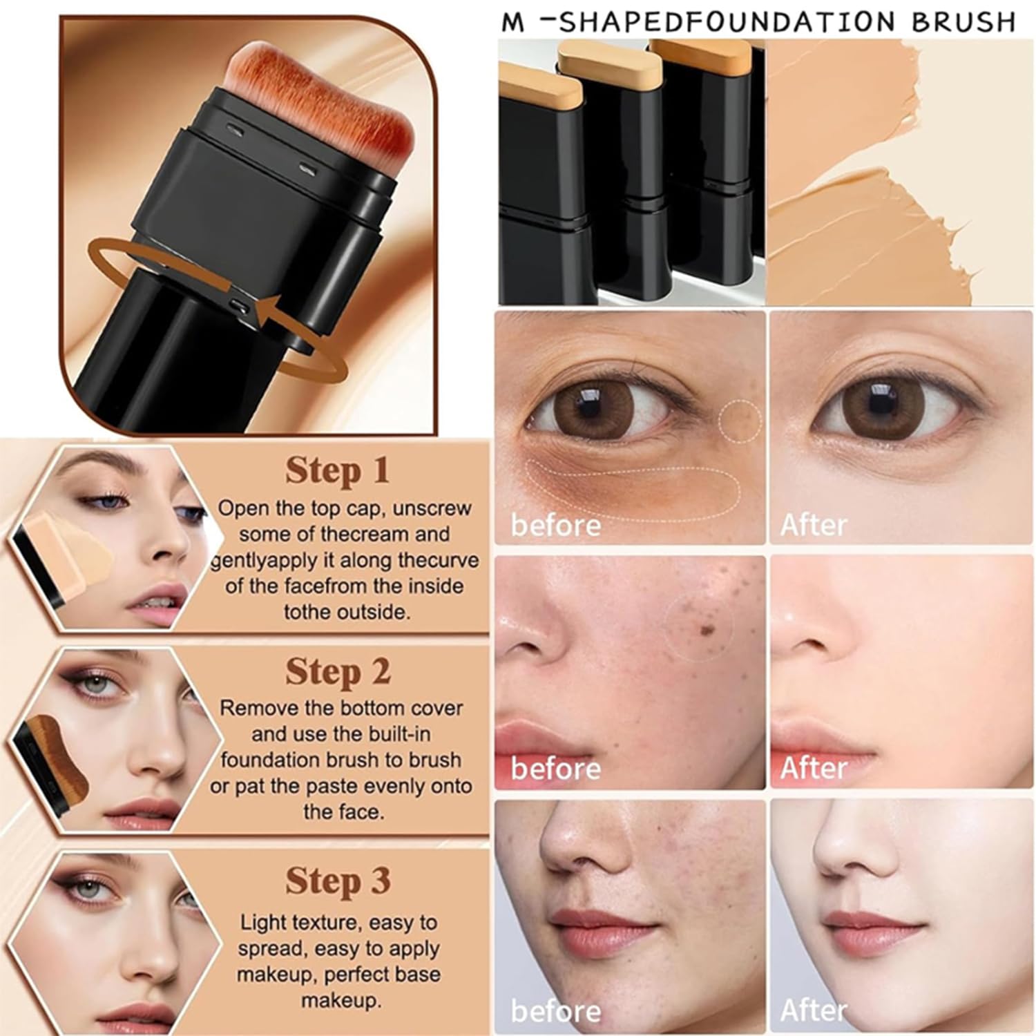 Foundation Stick, 2 in 1 Dual-Ended Long-Lasting Concealer Korean Foundation Stick, Full Coverage Foundation Makeup, Sunscreen Concealer Stick, Tattoo Cover Up Makeup, Matte Finish for Face (WHEAT)
