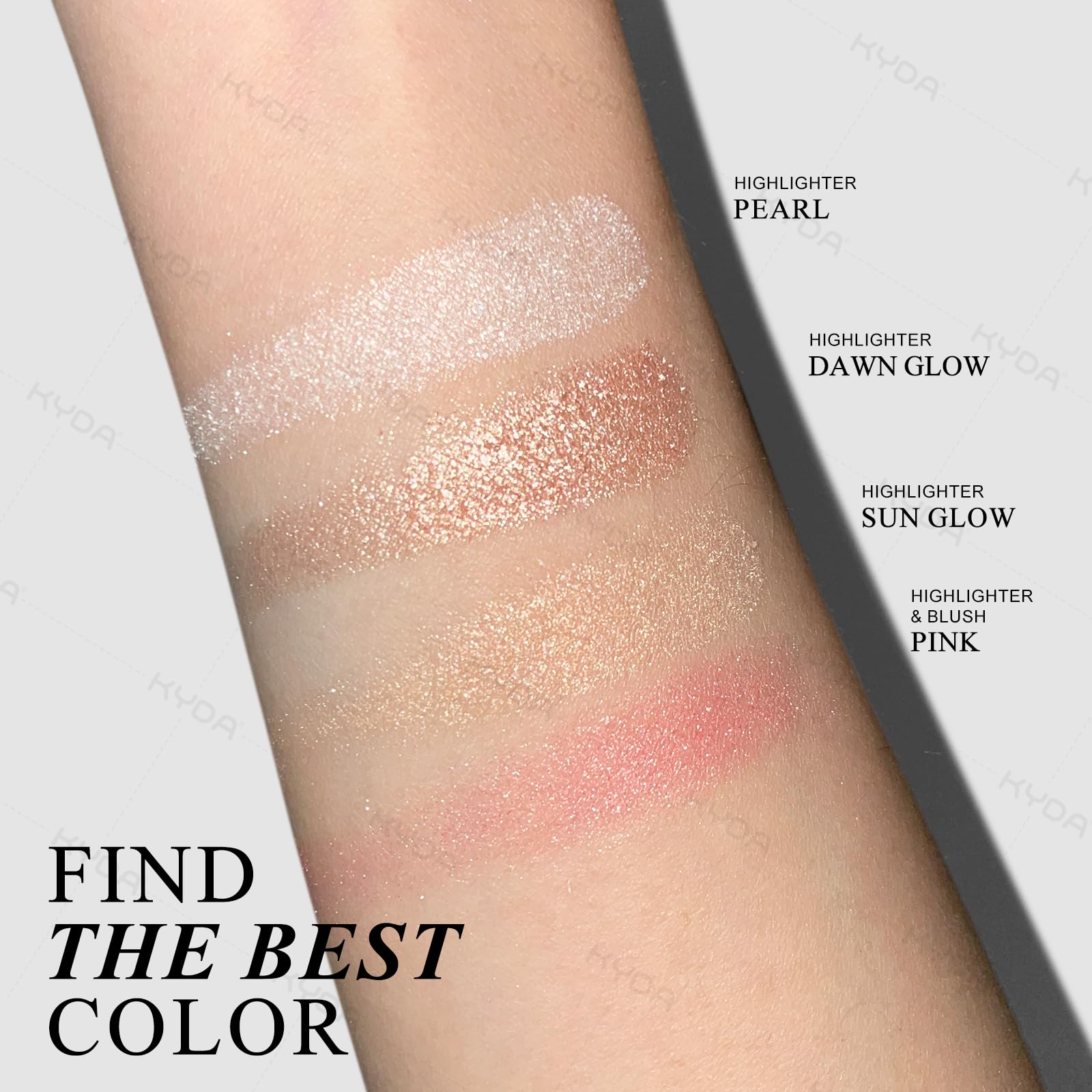 KYDA Face Highlighter Palette, High Glossy Face Illuminator Palette, Natural Glow Finish, Pearl Shimmer Smooth Baked Powder, Lasting Sparkling Champagne Highlighter Makeup-SUN GLOW