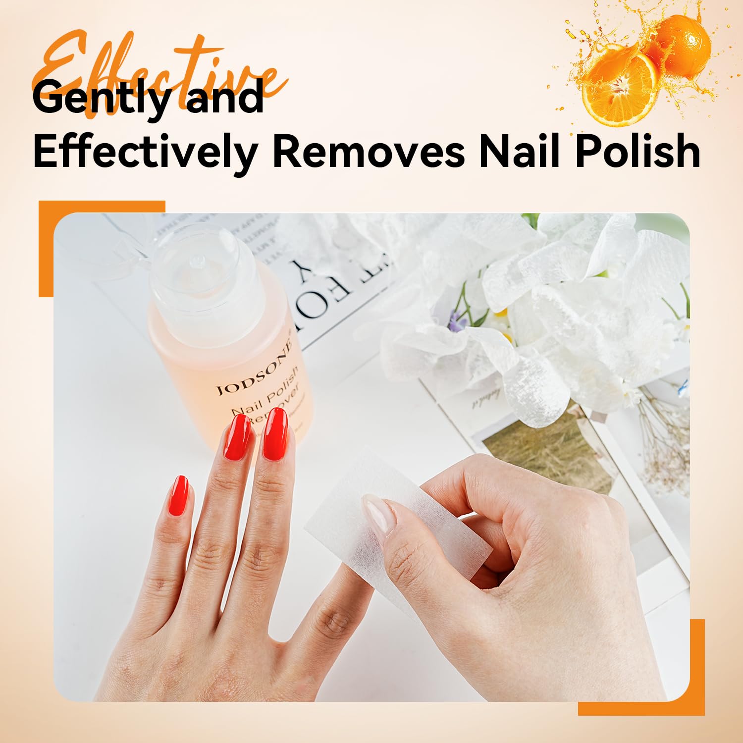 JODSONE Non-Acetone Nail Polish Remover, 6.09 Fl.Oz Orange Scent Nail Polish Remover,Gentle & Nail-friendly with Vitamin E & Aloe,Push-down Pump,Easy Daily Removal for Regular Nail Polish