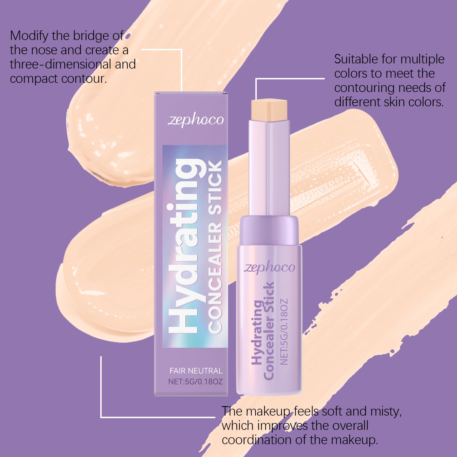 Hydrating Concealer Stick in Fair Neutral, Smooth and Long-Lasting Coverage, Enriched with Nourishing Ingredients, 0.18 oz