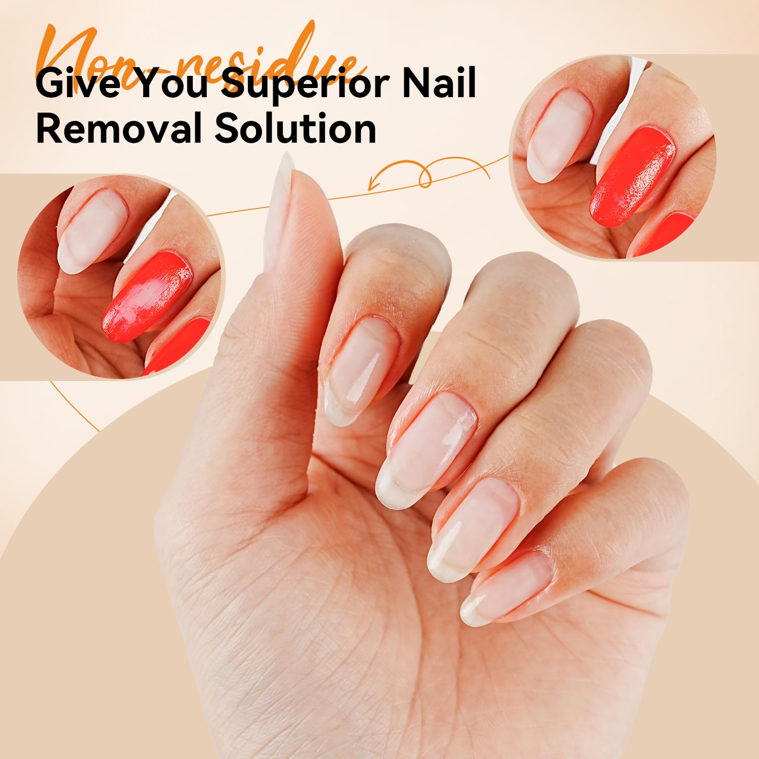JODSONE Non-Acetone Nail Polish Remover, 6.09 Fl.Oz Orange Scent Nail Polish Remover,Gentle & Nail-friendly with Vitamin E & Aloe,Push-down Pump,Easy Daily Removal for Regular Nail Polish