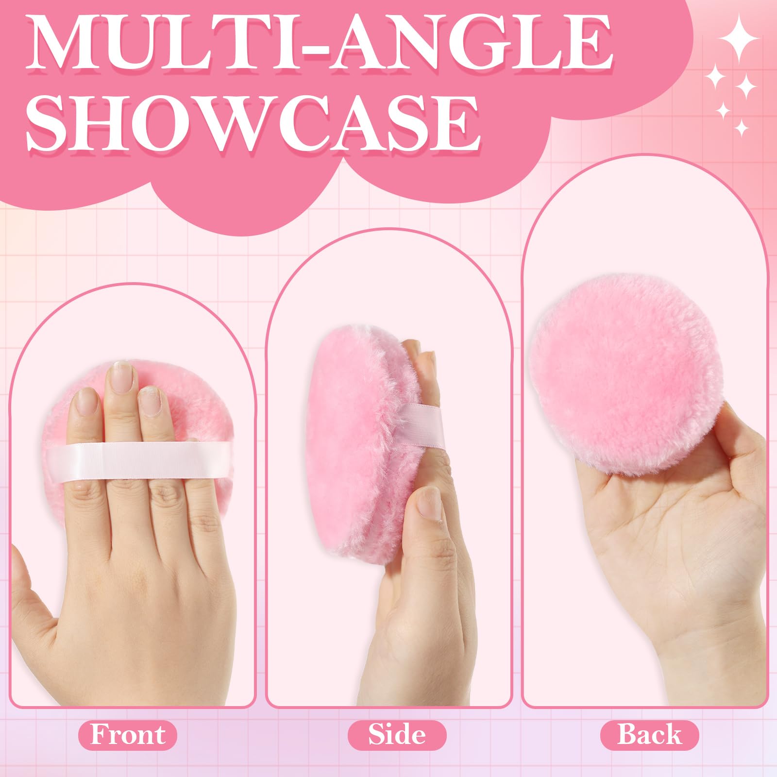 Large Body Powder Puff and Container, 3.54 Inch Women Powder Puff with Crystal Case for Dusting Powder, Pink