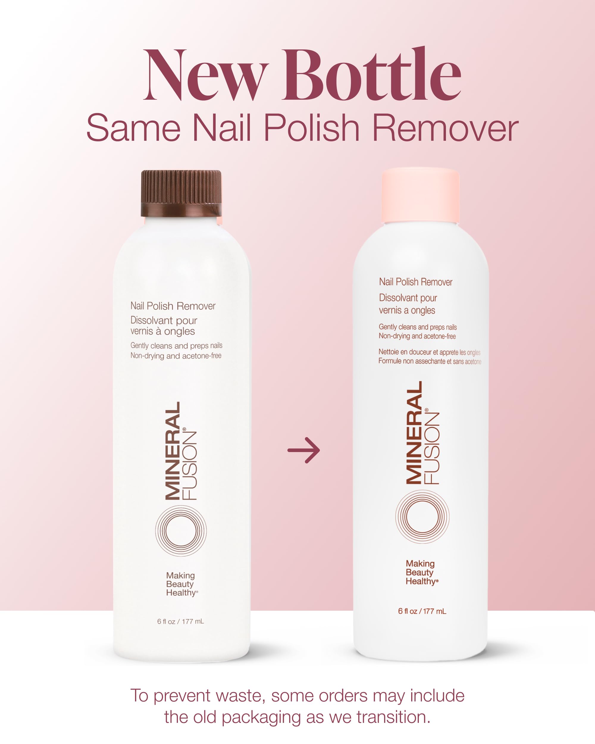 Mineral Fusion Nail Polish Remover - Acetone-Free Nail Care with Natural Solvents - Non Drying Liquid Formula - 6 fl oz