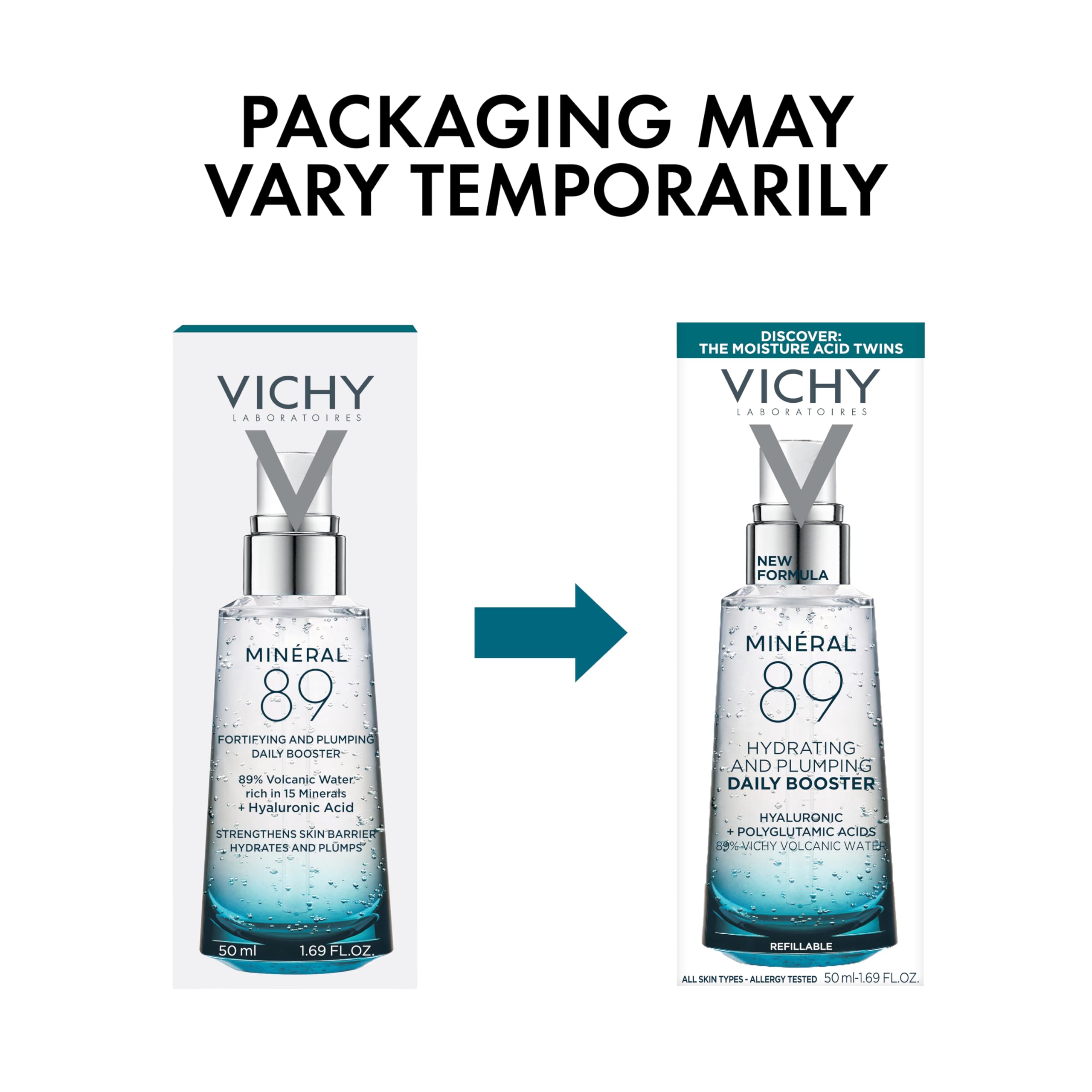 VICHY Mineral 89 Booster, Pure Hyaluronic Acid Serum for Face with Polyglutamic Acid for Skin Barrier Repair, Plumps & Hydrates, Lightweight Hydrating Serum, Oil-Free, Non-Sticky, 1.7 Fl Oz