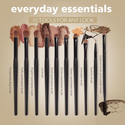 Banidy Eye Makeup Brushes 10pcs Eyeshadow Brushes Professional Eyebrow Eyeliner Makeup Brushes Set with Soft Synthetic Hairs & Real Wood Handle for Eyeshadow,Eyebrow, Eyeliner,Concealer,Foundation