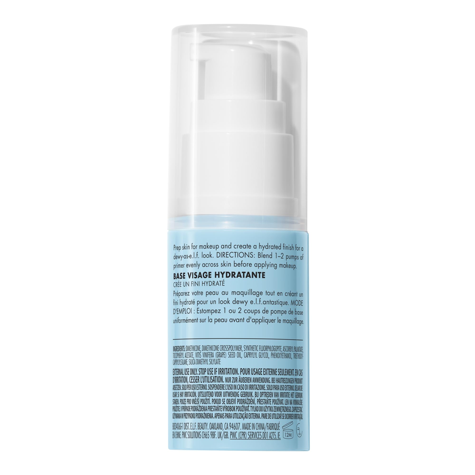 e.l.f. Hydrating Face Primer, Moisturizing Makeup Base, Smooths Pores & Fine Lines, Long-Lasting Wear, Preps Skin for Foundation Application, Small