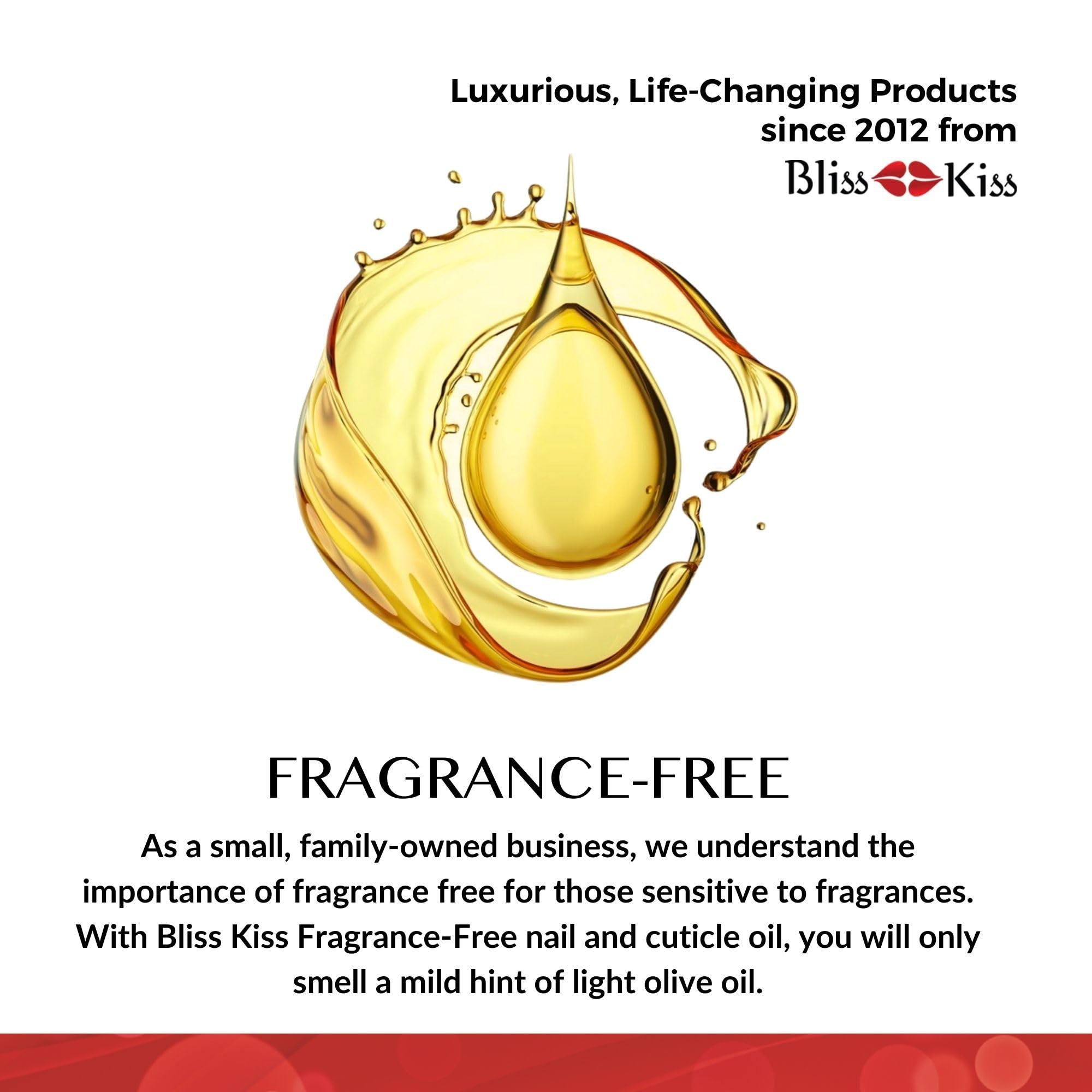 Bliss Kiss | Fragrance Free | Nail Oil Cuticle Dropper w/Vitamin E & Jojoba⏤Nail Strengthener Nail Growth Oil and Serum for Brittle Peeling Breaking Thin Nails | 0.5oz |