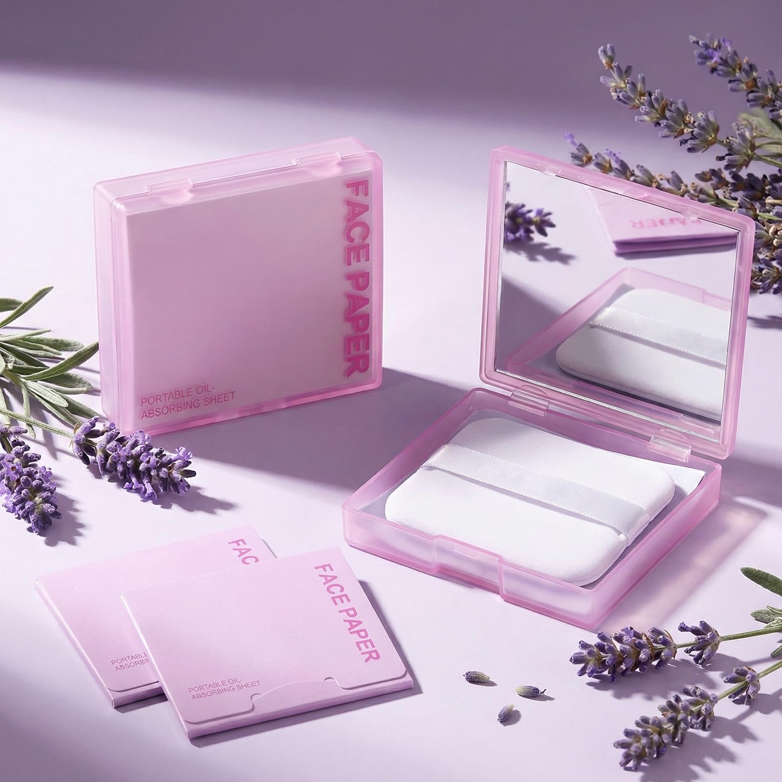 Qianyu 300 Sheets Oil Blotting Paper for Face with Mirror Puff & Refills, Controls Shine Film Absorbs Excess Oil for Oily Skin Travel Size Summer On-the-Go Essential for Flawless Matte Finish Makeup