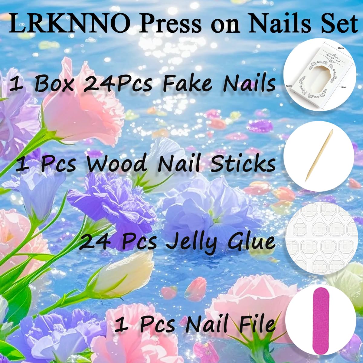 30 Pcs Cute Press on Nails Medium Almond Fake Nails with Bow Lace Blueberry Design Reusable Acrylic Stick on Nails Kit Glossy Yellow French Tip False Nails for Women Girls Daily Party Wedding Manicure