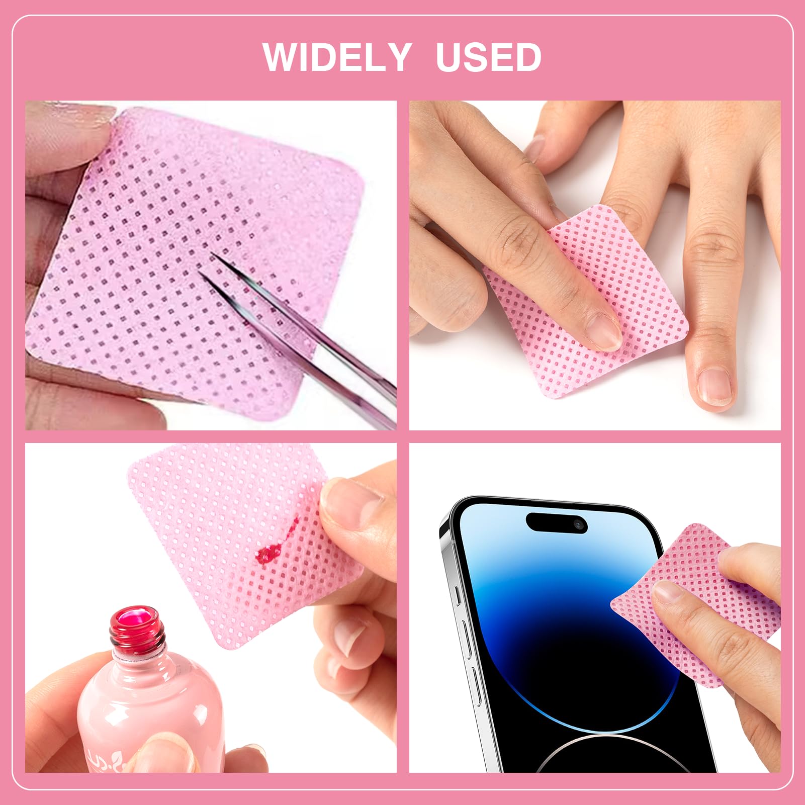 BLUERISE Lint Free Nail Wipes Nail Polish Remover Pads Soft Absorbable Eyelash Extension Glue Cleaning Wipes Pink 600pcs