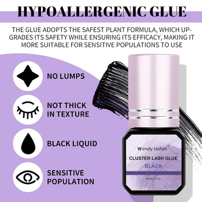 Lash Cluster Glue Eyelash Black Sensitive Fast Drying Waterproof Lashes-Glue Individual Long Lasting DIY Lashes Extension Strong Hold-for Using at Home(5ML)