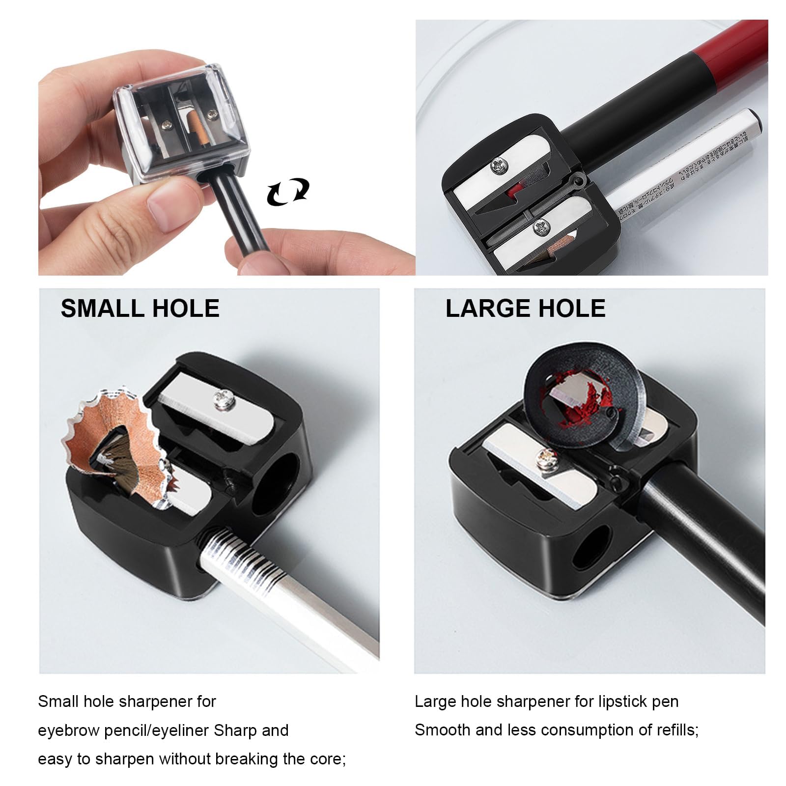 2 Pcs Eyeliner Sharpener,2 Holes Makeup Sharpener,Make up Pencil Sharpener,Eyeliner Pencil Sharpener,for Lip Liner,Eyebrow Pencil,Eyeliners Pencils