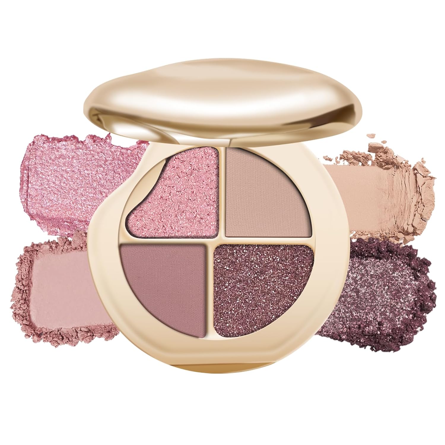 KYDA 4 Colors Eyeshadow Palette, Neutral Eyeshadow, High Pigmented Eyes and Cheeks Palette for Women, Pearl Metallic Glitter Mini Makeup, Lasting Blendable Smokey Eyes Shadow, Champagne