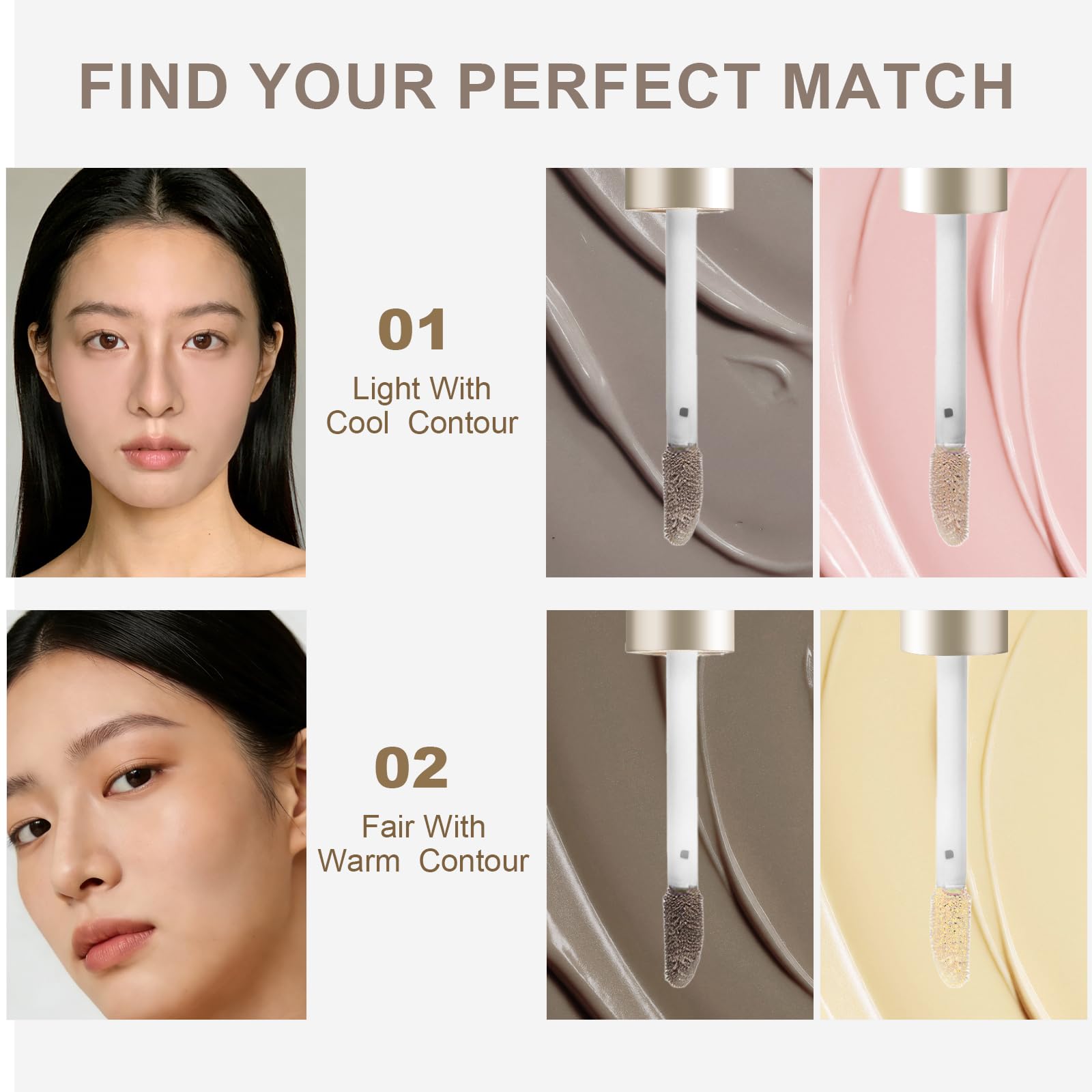 Liquid Contour & Highlighter，Under Eye Brightening，Blendable Lightweight，Face Nose Contouring Stick With Brush （02# Fair With Warm Undertones)
