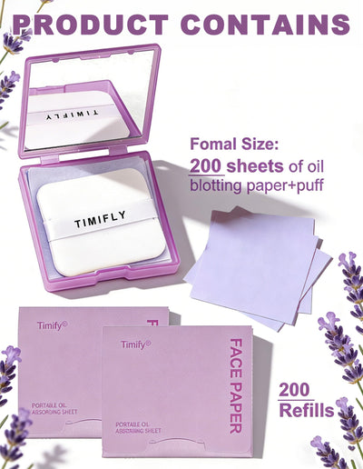 300PCS Oil blotting sheets for face - Blotting Papers for Face with Mirror, Puff & Refills, Absorbs Excess Face Oil, Shine Control, Saves Makeup, On-the-Go Facial Oil Control Kit, Matte Finish All Day