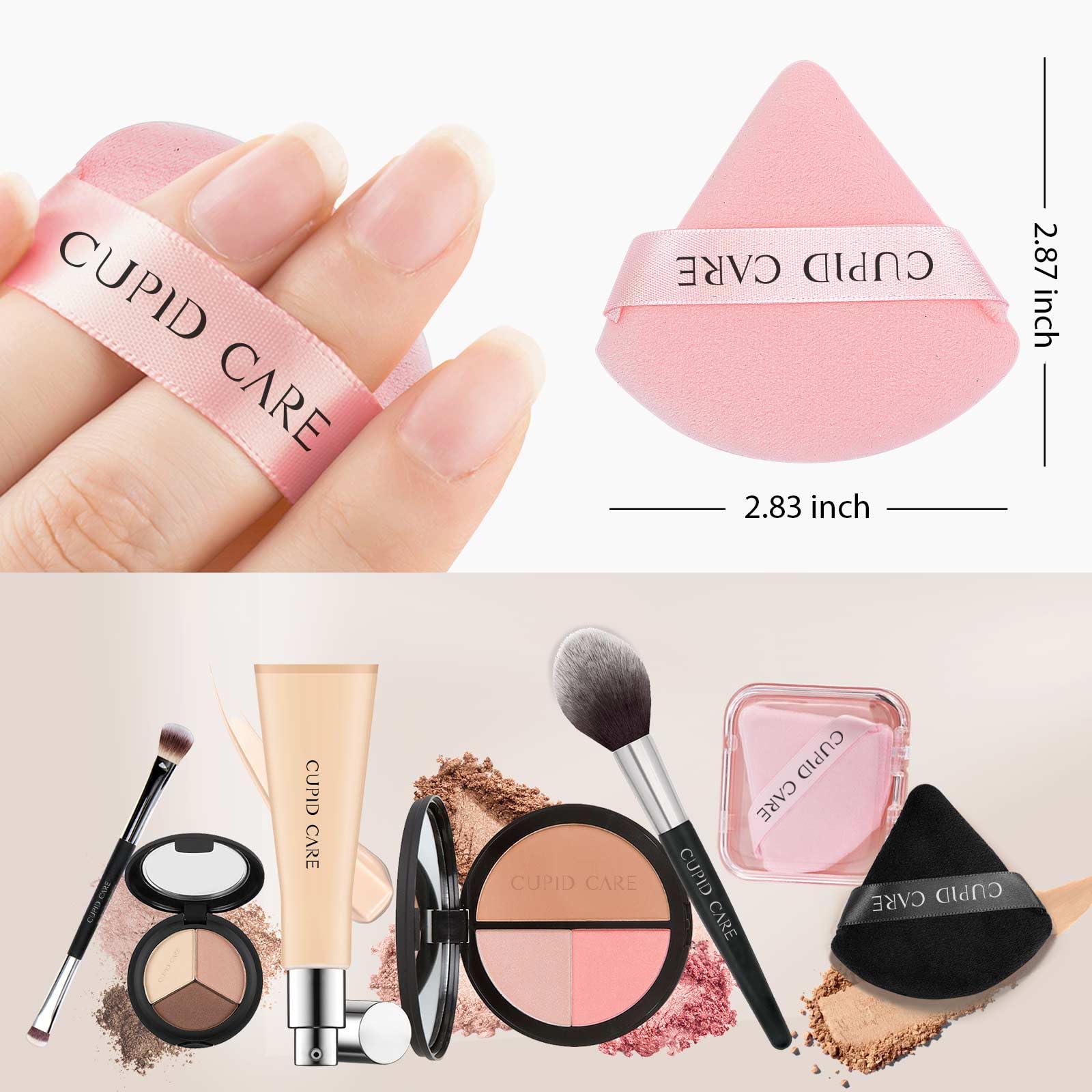 CUPID CARE 6 Pcs Triangle Powder Puff with 2 Travel Cases, Setting Powder Puffs for Face, Velour Makeup Puff for Loose Powder Body Powder, Blender Sponge Foundation Blending Sponges Beauty Tools