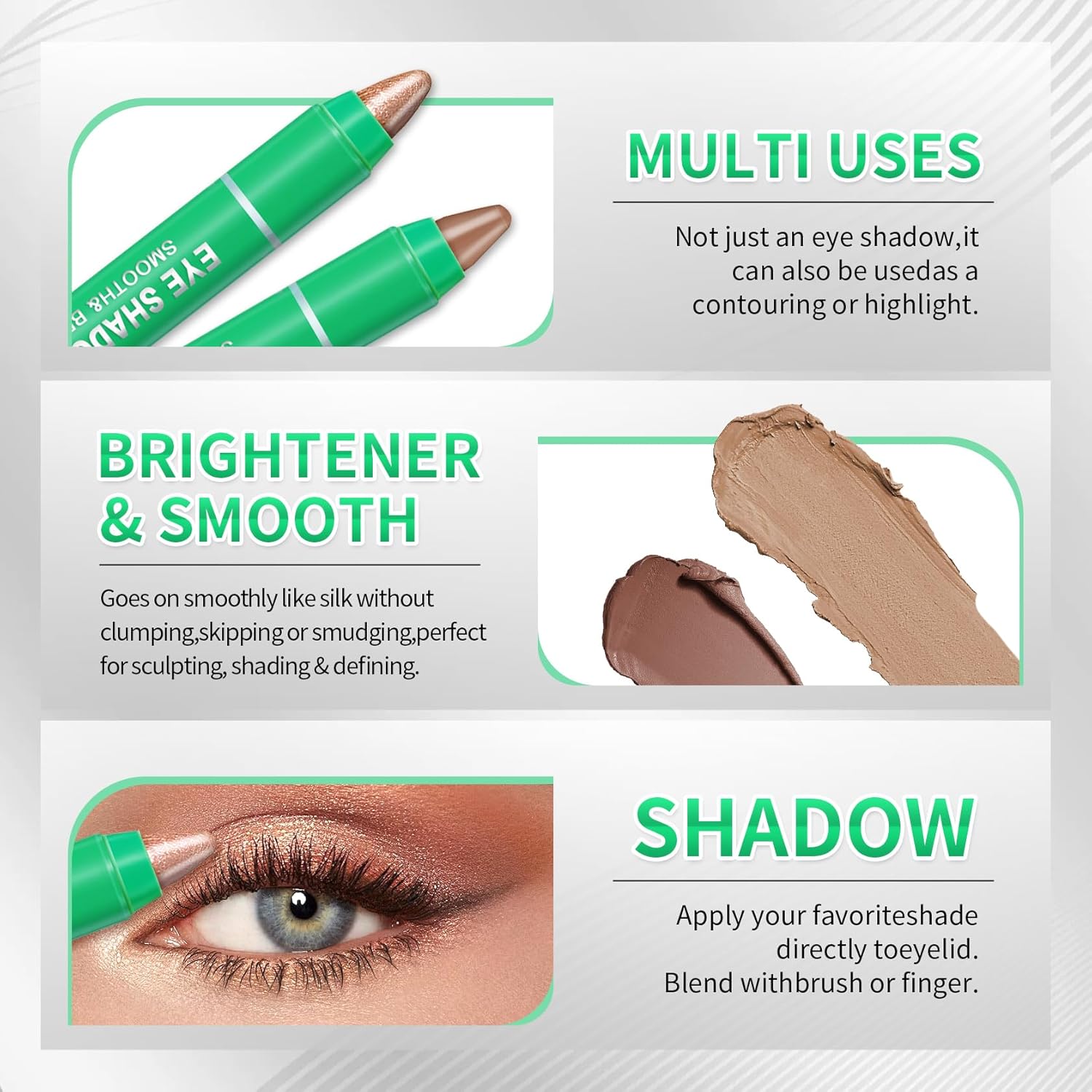 AWCCXMYM 8PCS Eye Shadow Sticks Smooth Matte Cream Eyeshadow Stick Set Long-Lasting & Waterproof Shimmer Eyeshadow Pencil for Daily & Party Christmas Eye Makeup