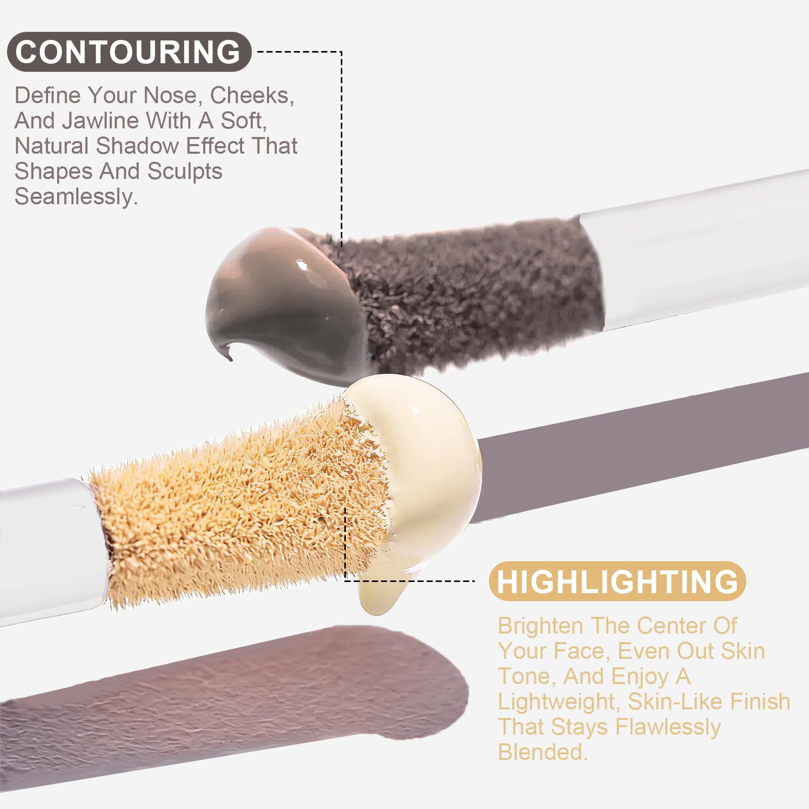 Liquid Contour & Highlighter，Under Eye Brightening，Blendable Lightweight，Face Nose Contouring Stick With Brush （02# Fair With Warm Undertones)