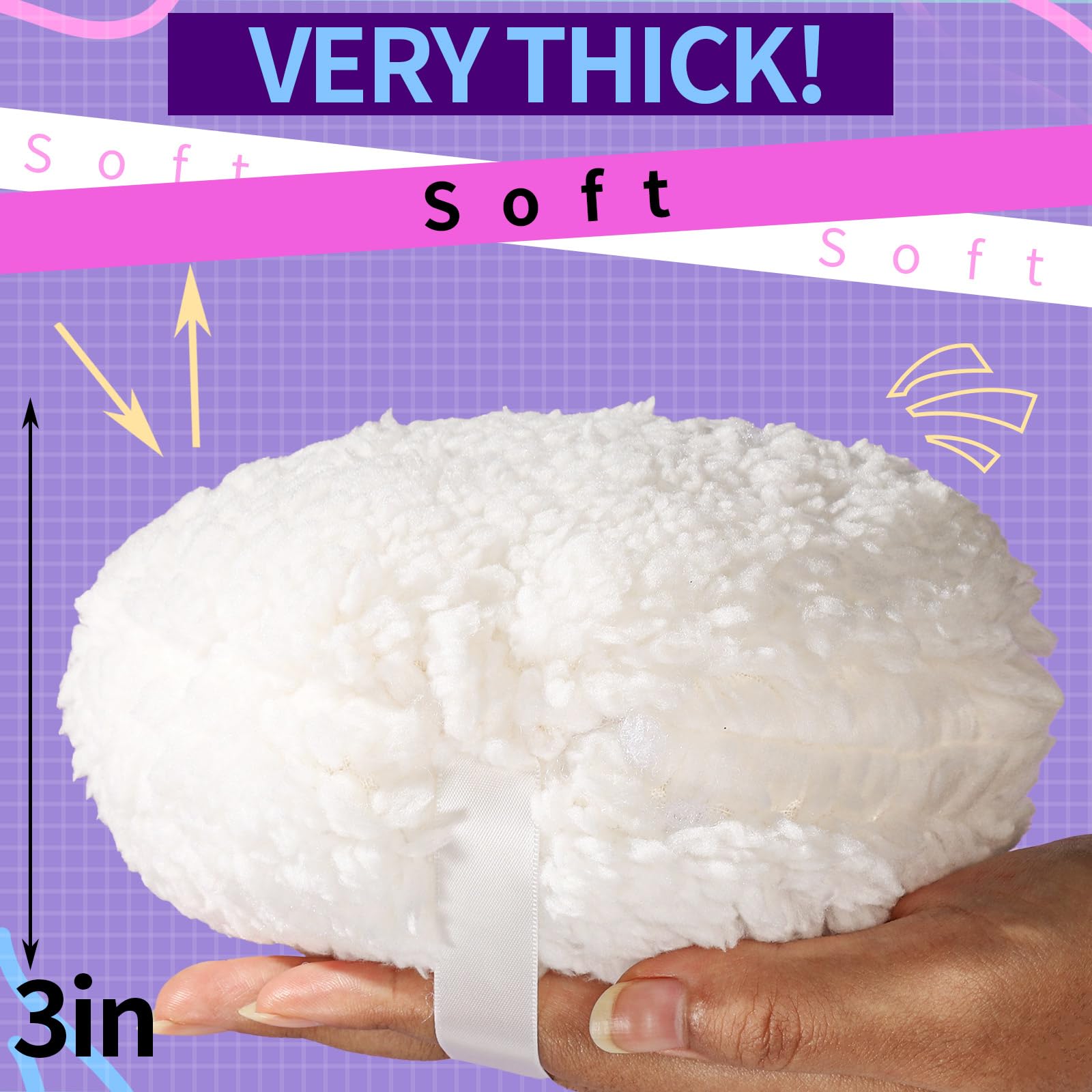 Gootaimi 6" Body Powder Puff, Powder Puff for Body Powder and Container, Fluffy Soft Large Powder Puff for Dusting White