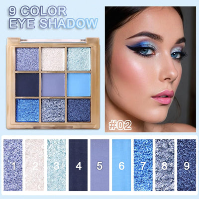 9 Colors Blue Eye Shadow Palettes,Dark Light Royal Cobalt Baby Sky Navy Blue Eyeshadow Palette for Older Women,Natural Powde Travel Size Eye Shadows Waterproof Long Lasting Naturing-Looking
