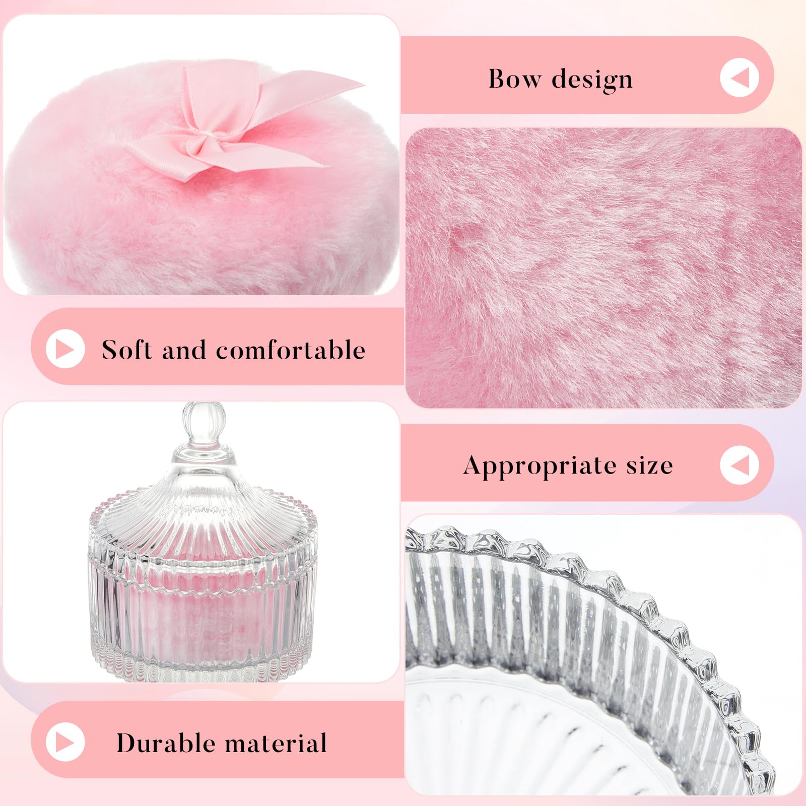Tioncy 3 Pcs Large Body Powder Puff and Container Valentine's Day gift Powder Container with Puff Crystal Case Soft Washable Reusable Velour Face Body Glitter Wet Dry Makeup (Classic,Clear)