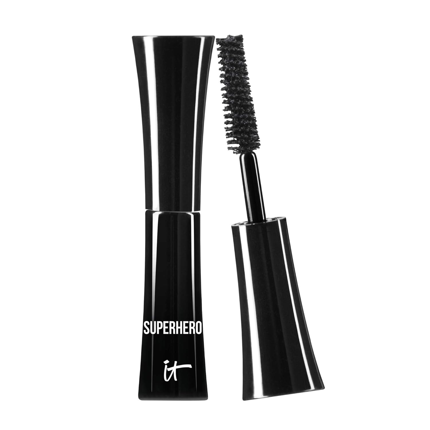 IT Cosmetics Superhero Mascara – Volumizing & Lengthening Black Mascara, Buildable Lash Volume, Collagen, Biotin, Peptides, Lifting & Curling Formula, Super Black Pigment, Suitable for Sensitive Eyes