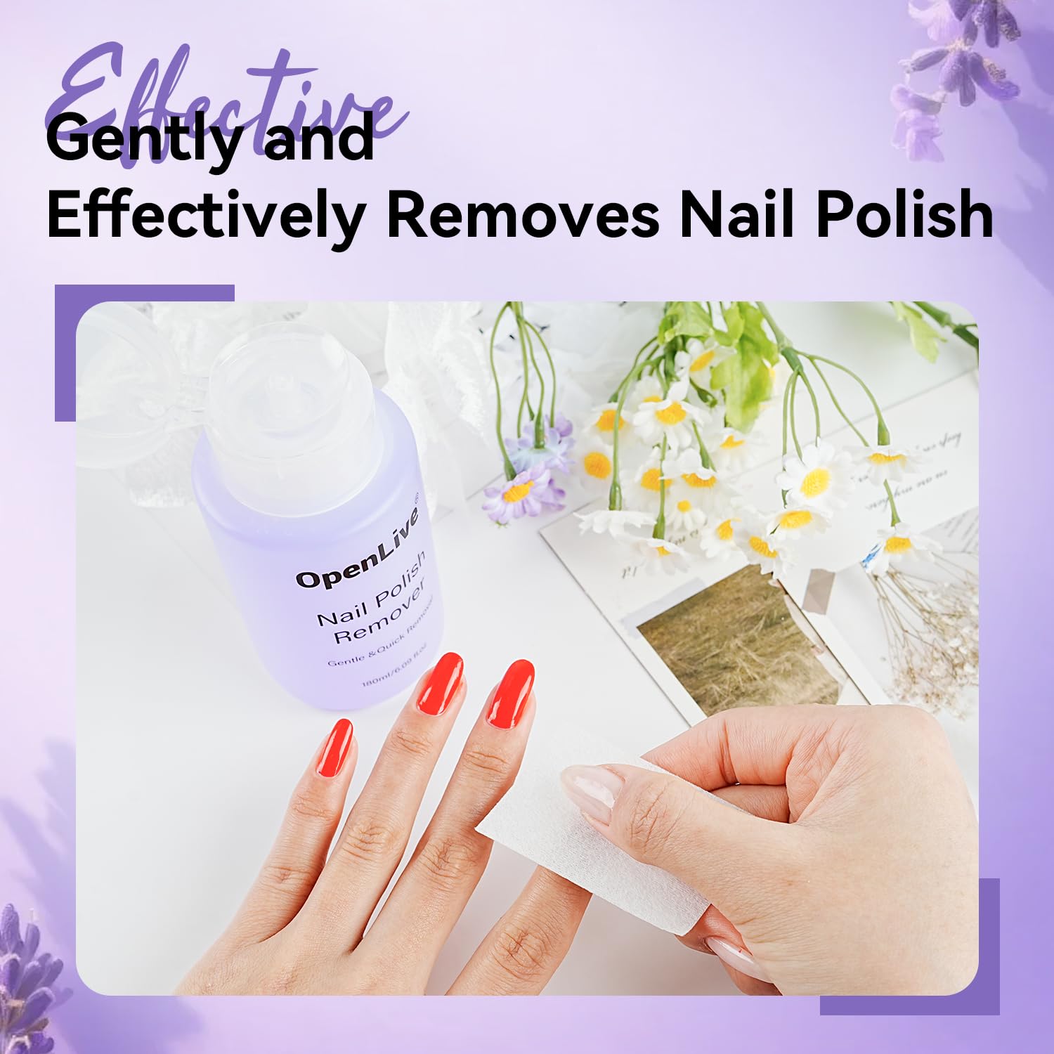 OpenLive Lavender Scent Nail Polish Remover, 180ml Non Acetone free Nail Polish Remover for Regular Nail Polish with Easy Push-down Pump, 6.08 Fl Oz