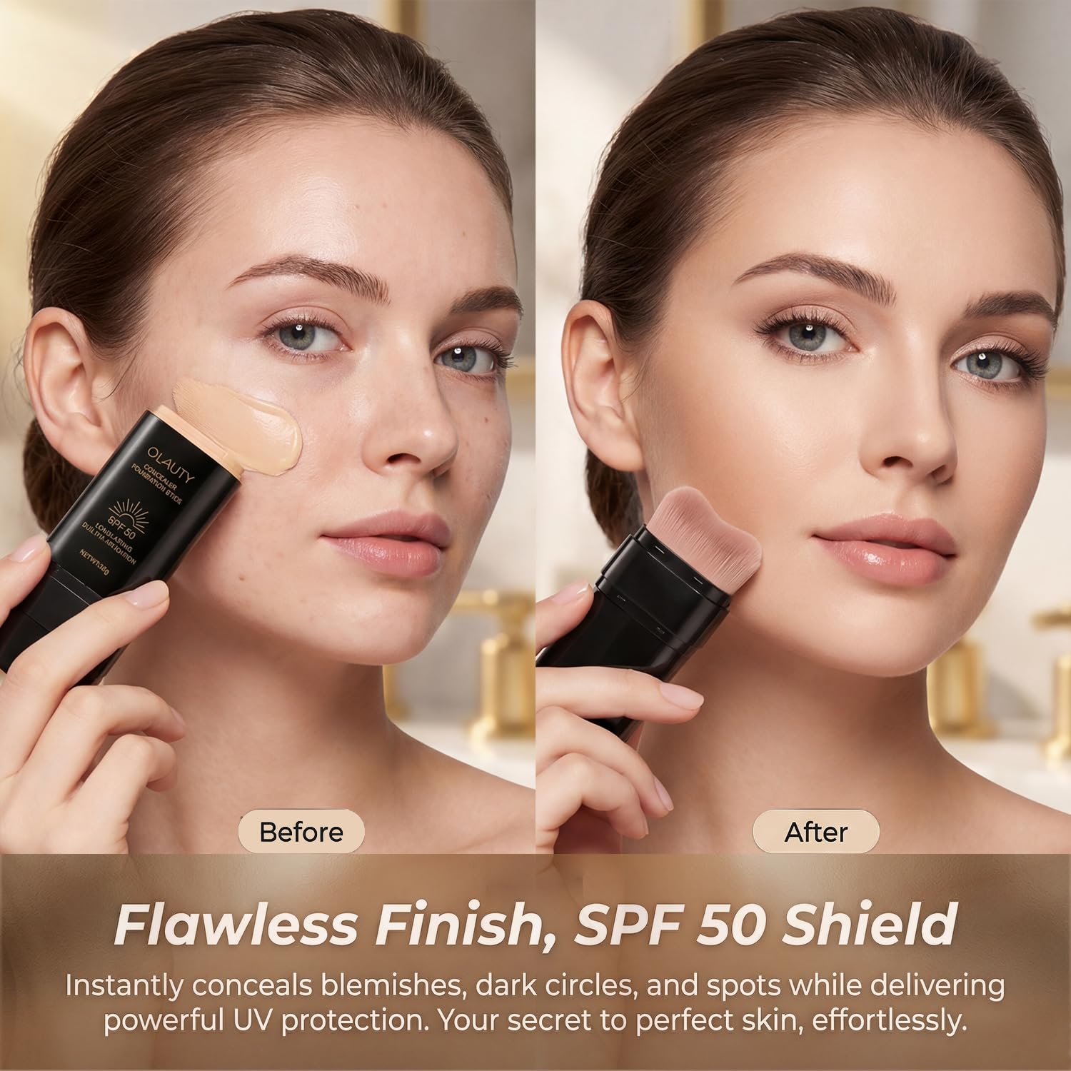 Foundation Stick SPF 50+ with Brush, 2 in 1 Dual-Ended Long-Lasting Concealer Stick, Contour Stick, Sunscreen Foundation, Tattoo Cover Up Makeup, Full Coverage Matte Finish for Face Makeup (NATURAL)