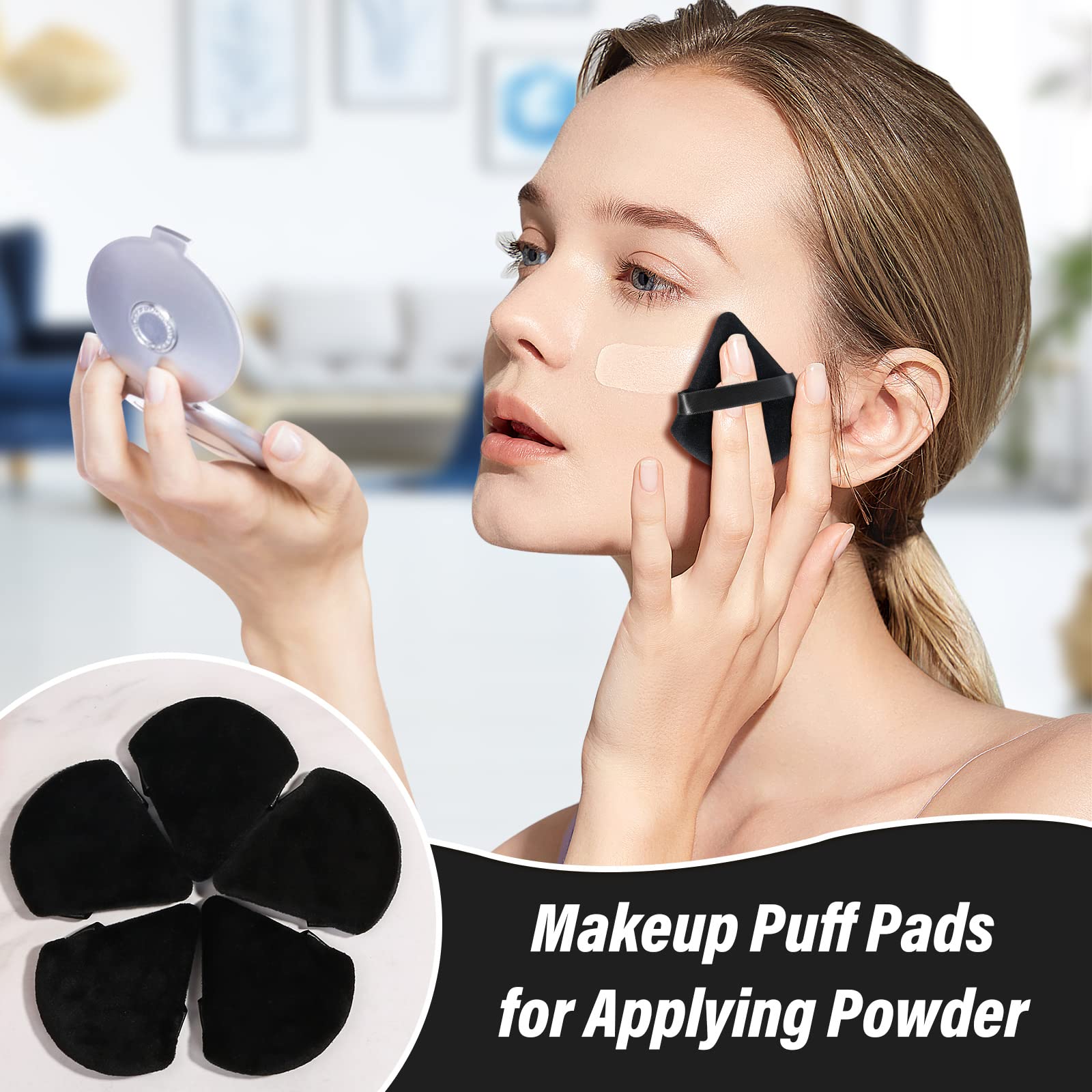 Thrilez 20pcs Triangle Powder Puff, Loose Powder Puffs Makeup Puff for Face Powder, Setting Powder Puff for Make Up, Face Puff Pads for Press Powder, Sponge Powder Applicator for Face and Eye (Black)