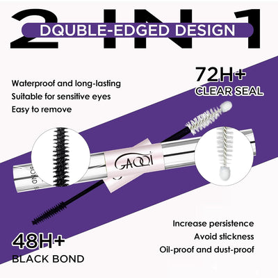 GAQQI Lash Cluster Glue, Lash Bond and Seal Waterproof, Bond & Seal Eyelash Glue for Clusters, Eyelash Adhesive Black Long-Lasting 72H, Latex-Free（5ml+5ml）