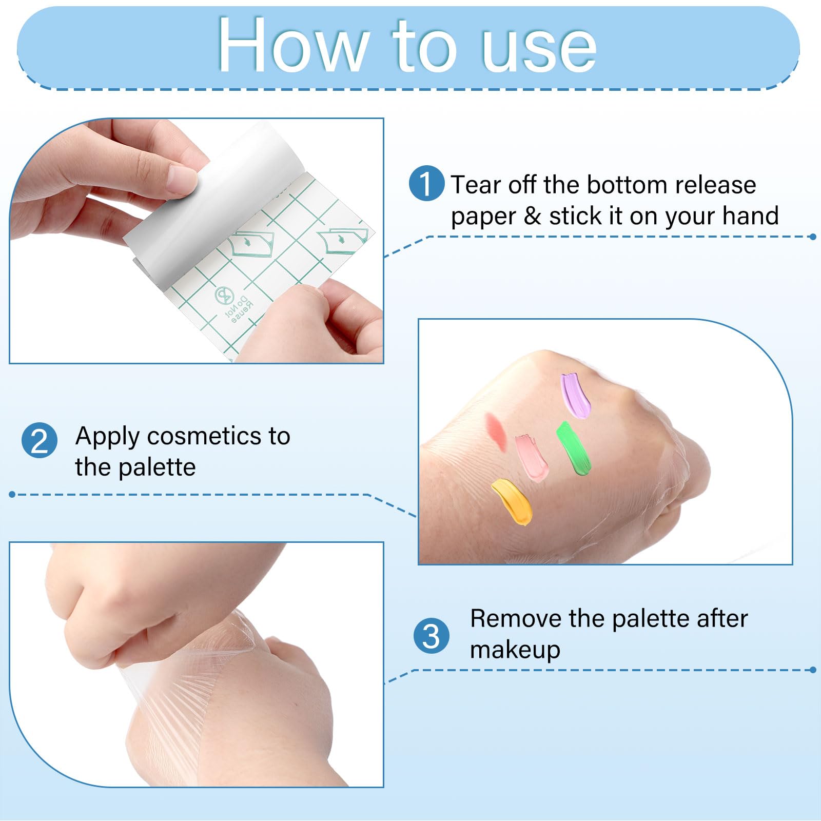 Linyuthia 200 Pieces Makeup Hand Palette Single Use Waterproof Makeup Mixing Palette Disposable Foundation Mixing Tray Adhesive Artist Cosmetic Tape for Women(2.36 x 2.36 Inch)