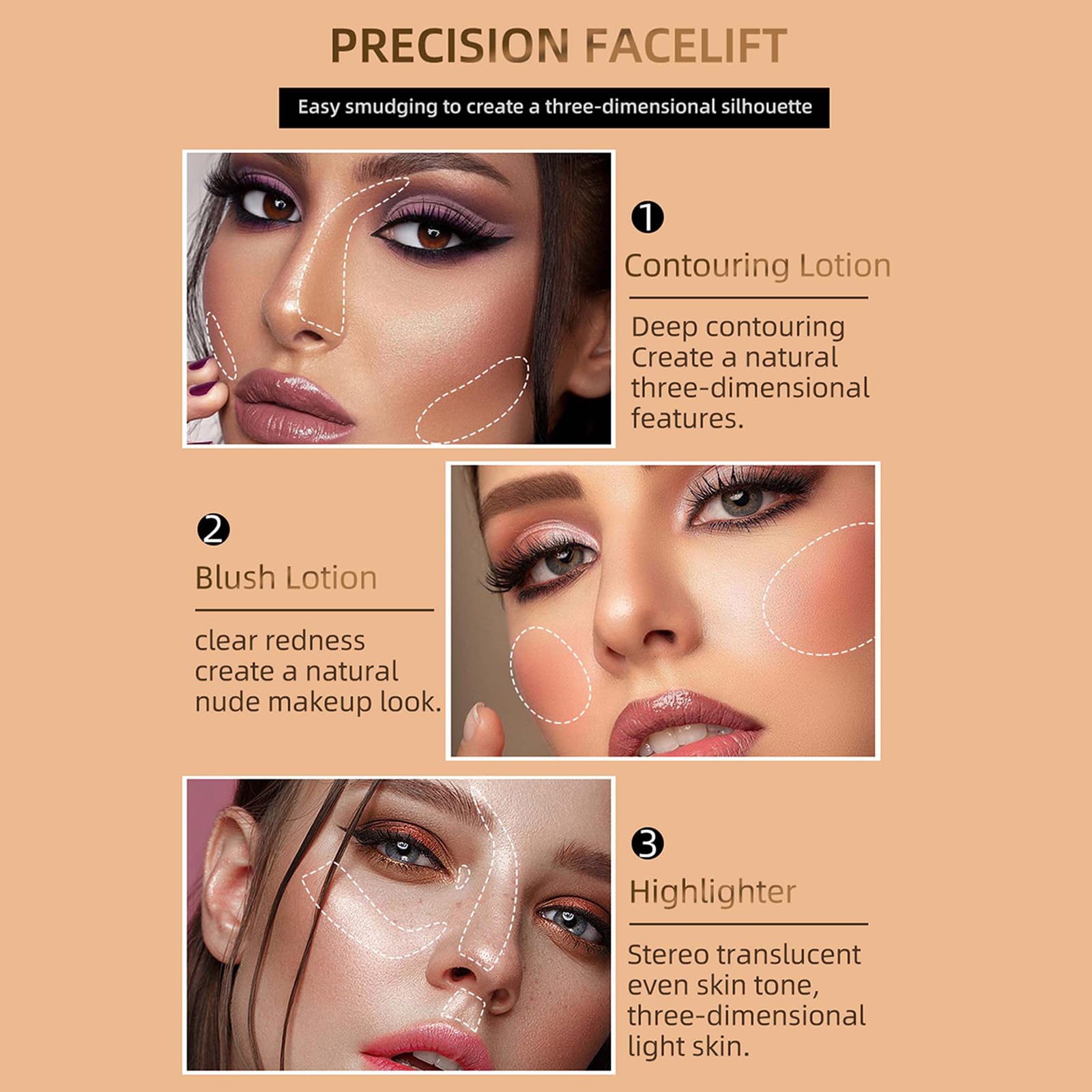 4PCS Contour Stick With Cushion Applicator,Liquid Wand,Cream Smooth,Bronzer Stick Lightweight for Face