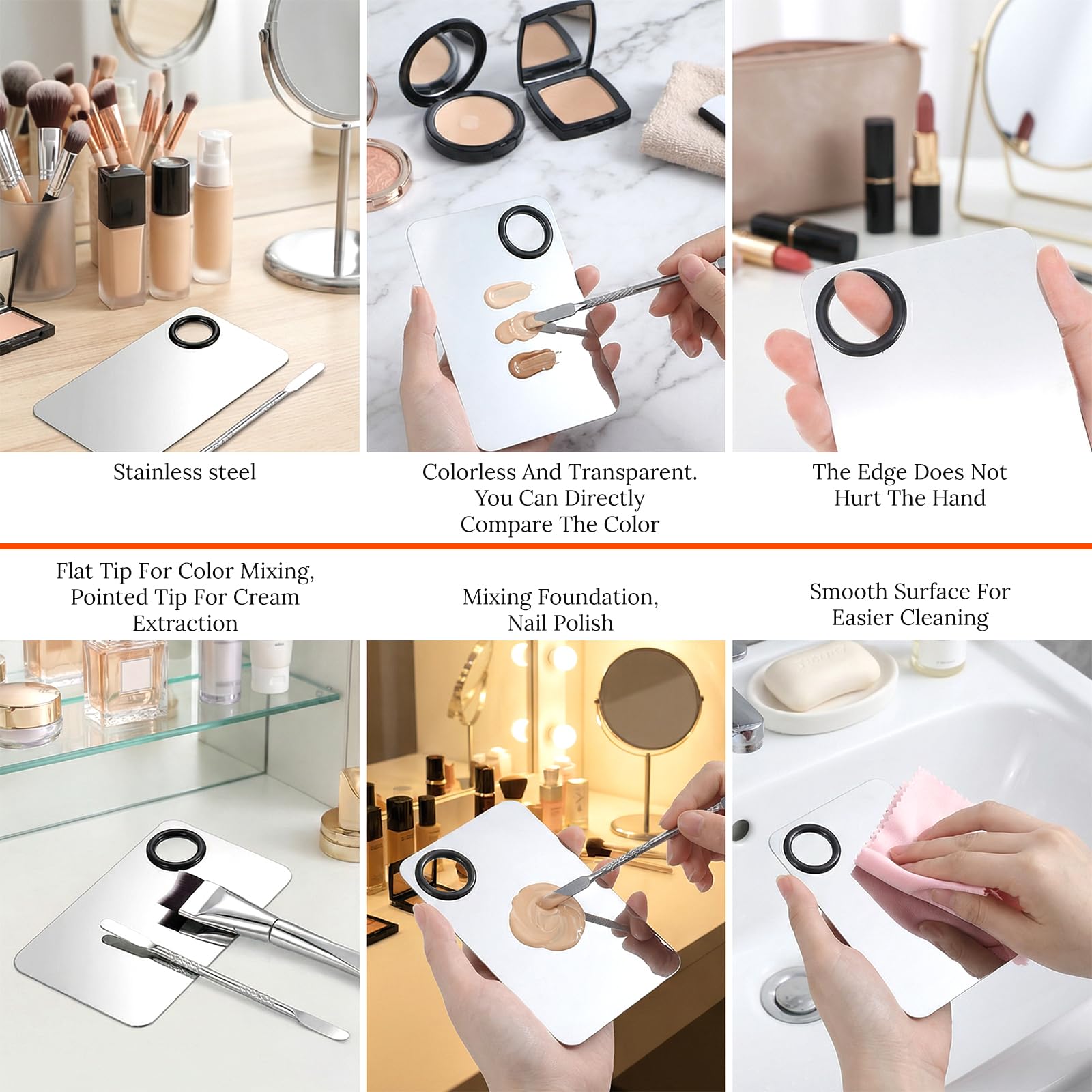 Ouligay 3 Pcs Make Up Spatula Tool,Makeup Mixing Palette,Makeup Palette Tray,Foundation Spatula,Double-Headed Foundation Brush, Makeup Brush Set for Women Girl Korean Make up Cosmetic Spatulas Tool