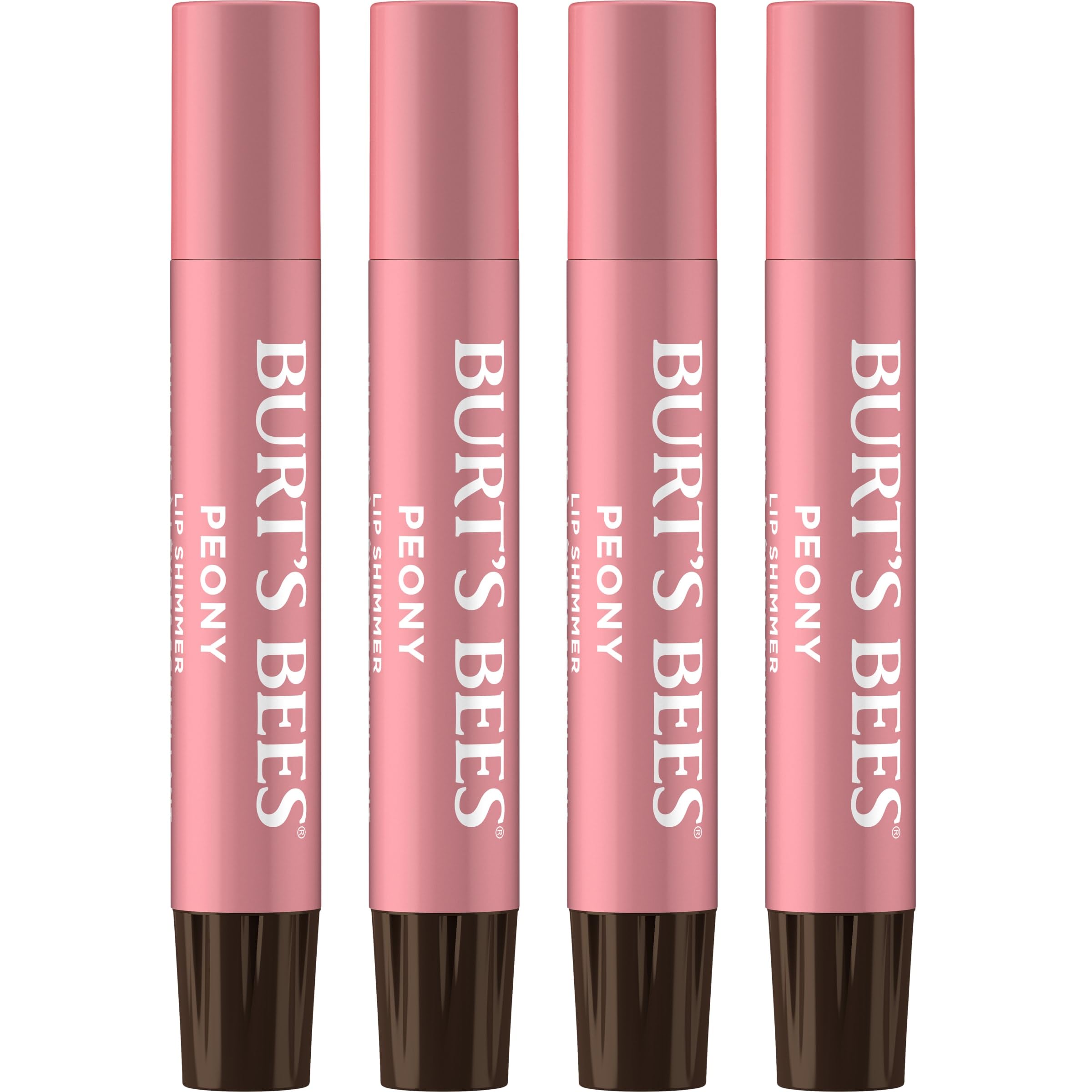 Burt's Bees Shimmer Lip Tint Set, Mothers Day Gifts, Tinted Lip Balm Stick, Moisturizing for All Day Hydration with Natural Origin Glowy Pigmented Finish & Buildable Color, Peony (4-Pack)