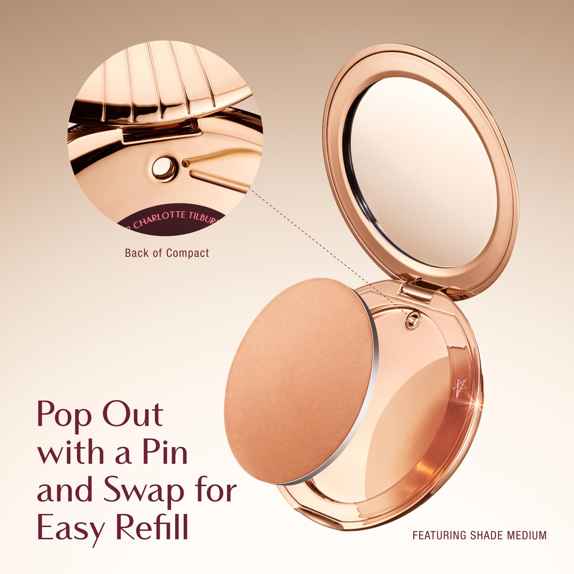 Charlotte Tilbury Airbrush Matte Bronzer - Smoothing & Blurring Powder Bronzer with an Airbrush Finish - Refillable Makeup Infused with Silky Mica & Hyaluronic Acid - 2 Medium