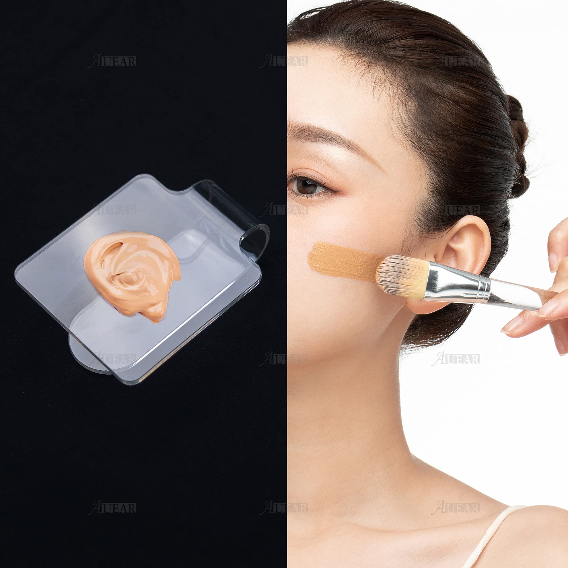AUEAR, 3 Pack Professional Makeup Hand-held Palette Mixing Tray Clear Acrylic Nail Art Manicure or Foundation Eye Shadow Cremes Powders and Cosmetics