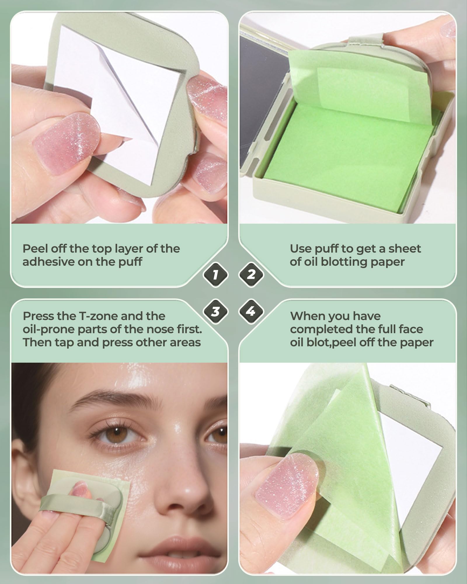 SUMEITANG 300 Oil Blotting Sheets for Face with Mirror & Puff Set | Oil Absorbing Sheets for Oily Skin | High-Performance Oil Control | Say Goodbye to Greasy | Summer Essentials for Women