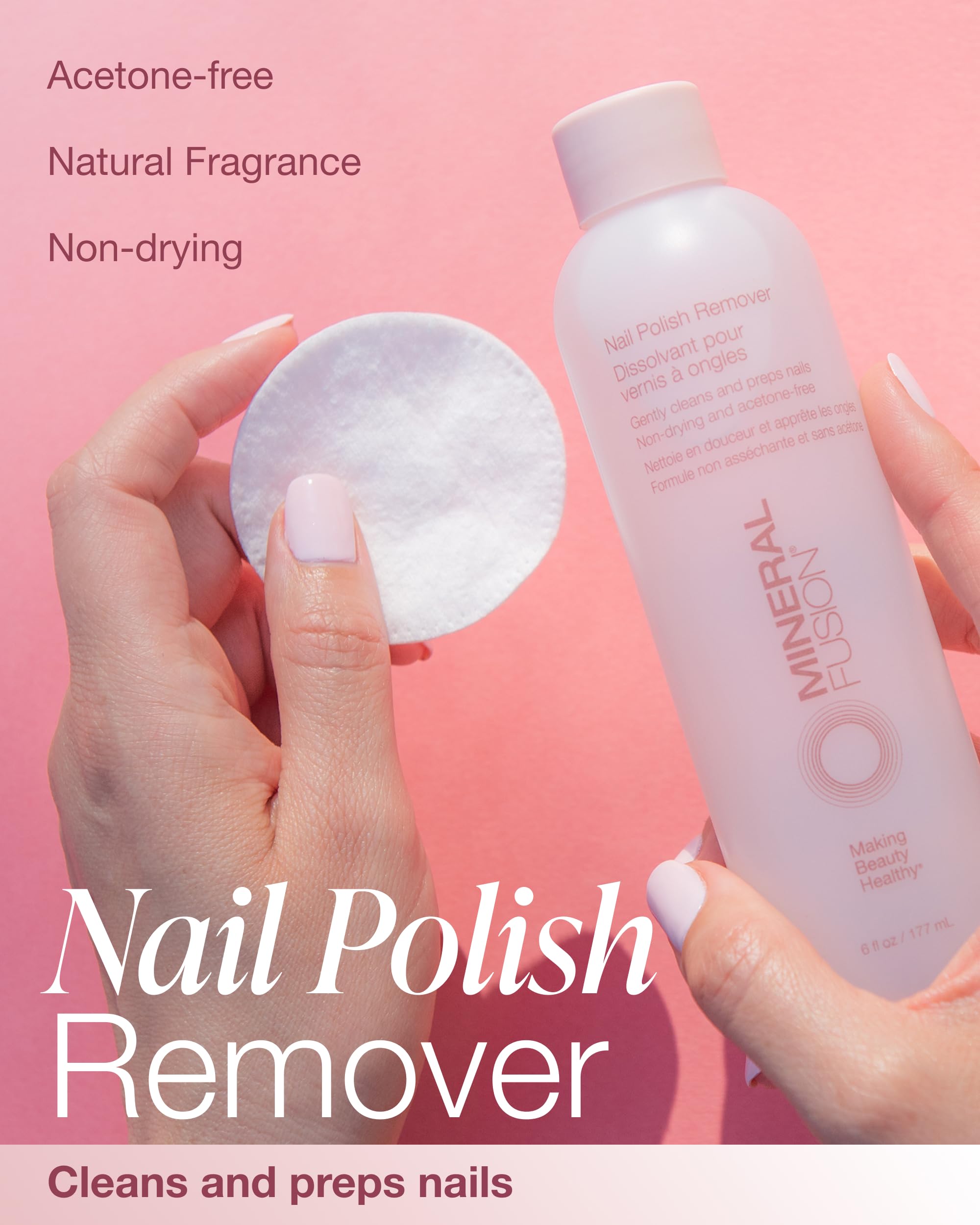 Mineral Fusion Nail Polish Remover - Acetone-Free Nail Care with Natural Solvents - Non Drying Liquid Formula - 6 fl oz
