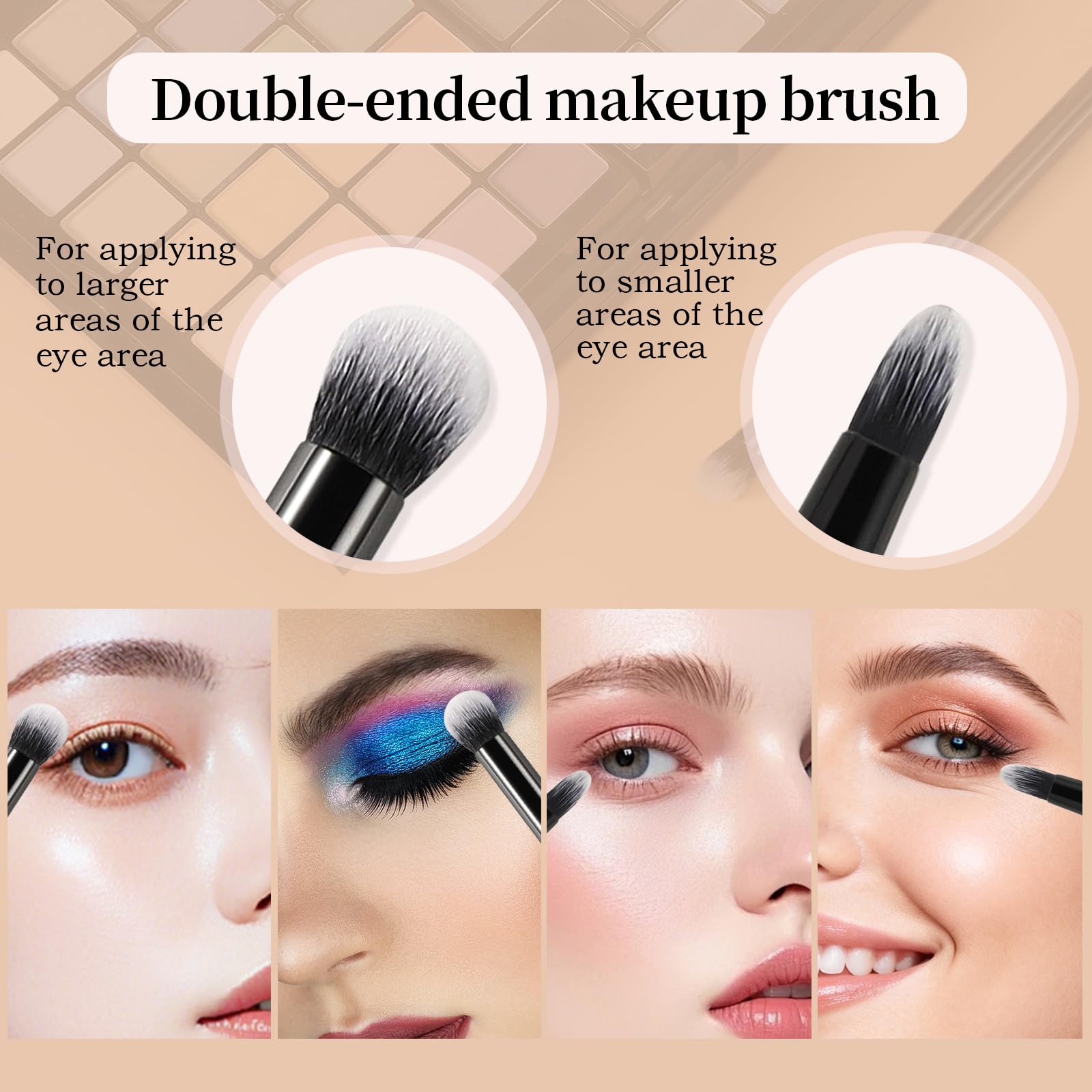 Double-ended Makeup Brush for Eyes, Professional Dual Ended Eye Shadow Blending Highlighter Brush, Small Travel Size for Cream, Liquid & Powder, Concealer & Highlighter Eye Make Up Brush (Black)