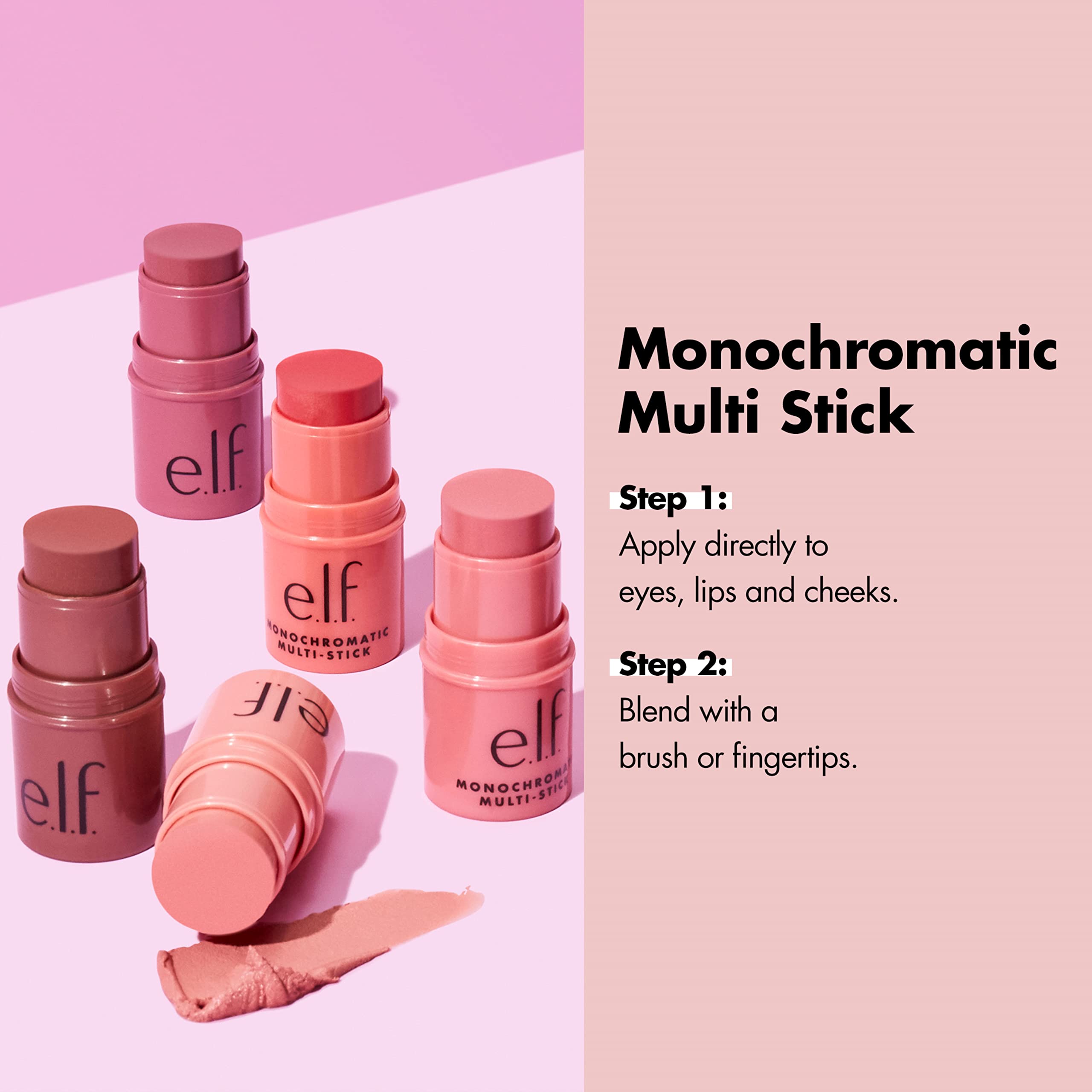 e.l.f. Monochromatic Multi Stick, Travel-Sized Luxuriously Creamy & Blendable Color, For Eyes, Lips & Cheeks, Vegan & Cruelty-Free, Dazzling Peony, 0.17 Oz