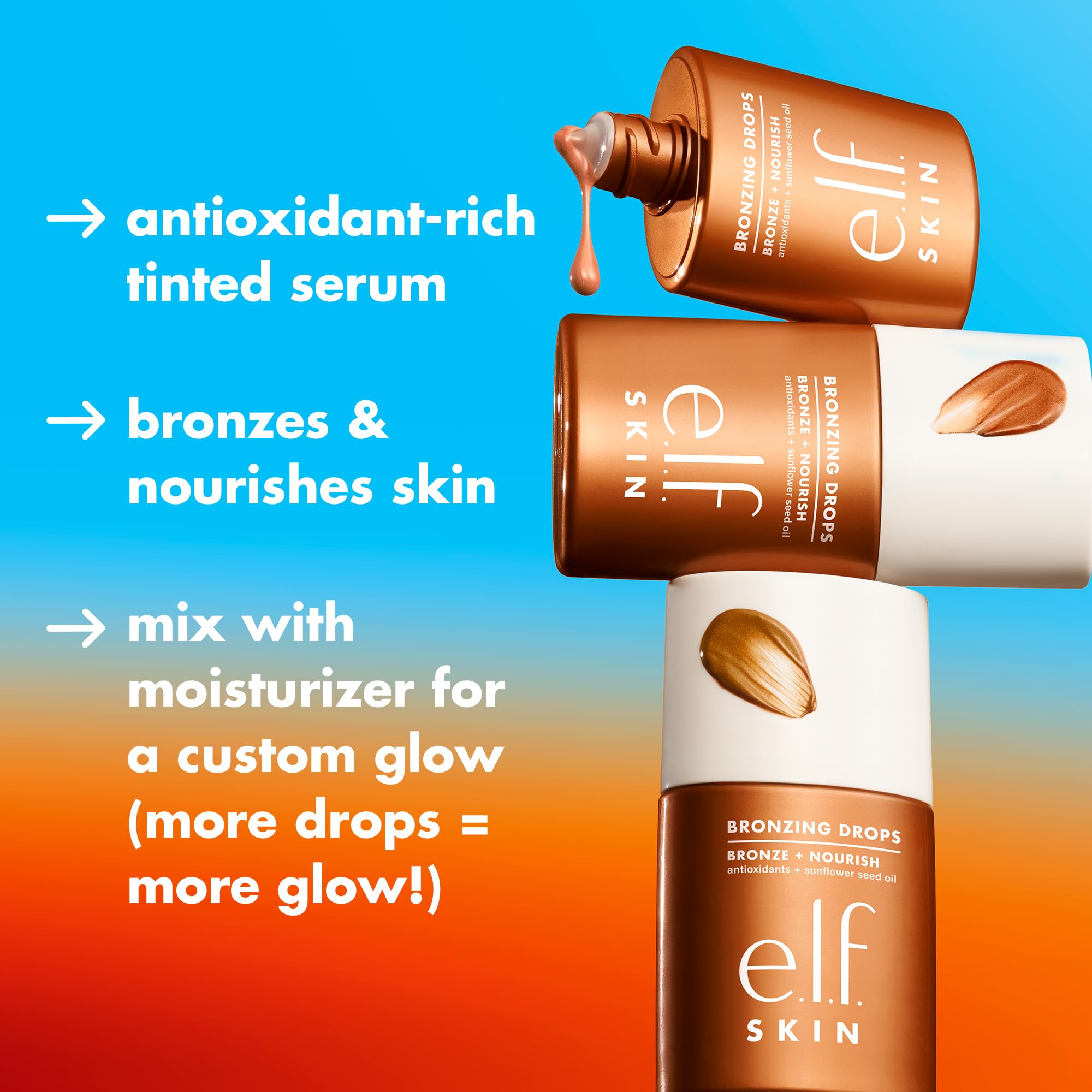 e.l.f. SKIN Bronzing Drops, Liquid Face Tinted Serum with Vitamin E & Sunflower Oil, Shimmer Finish, Vegan & Cruelty-Free, Pure Gold