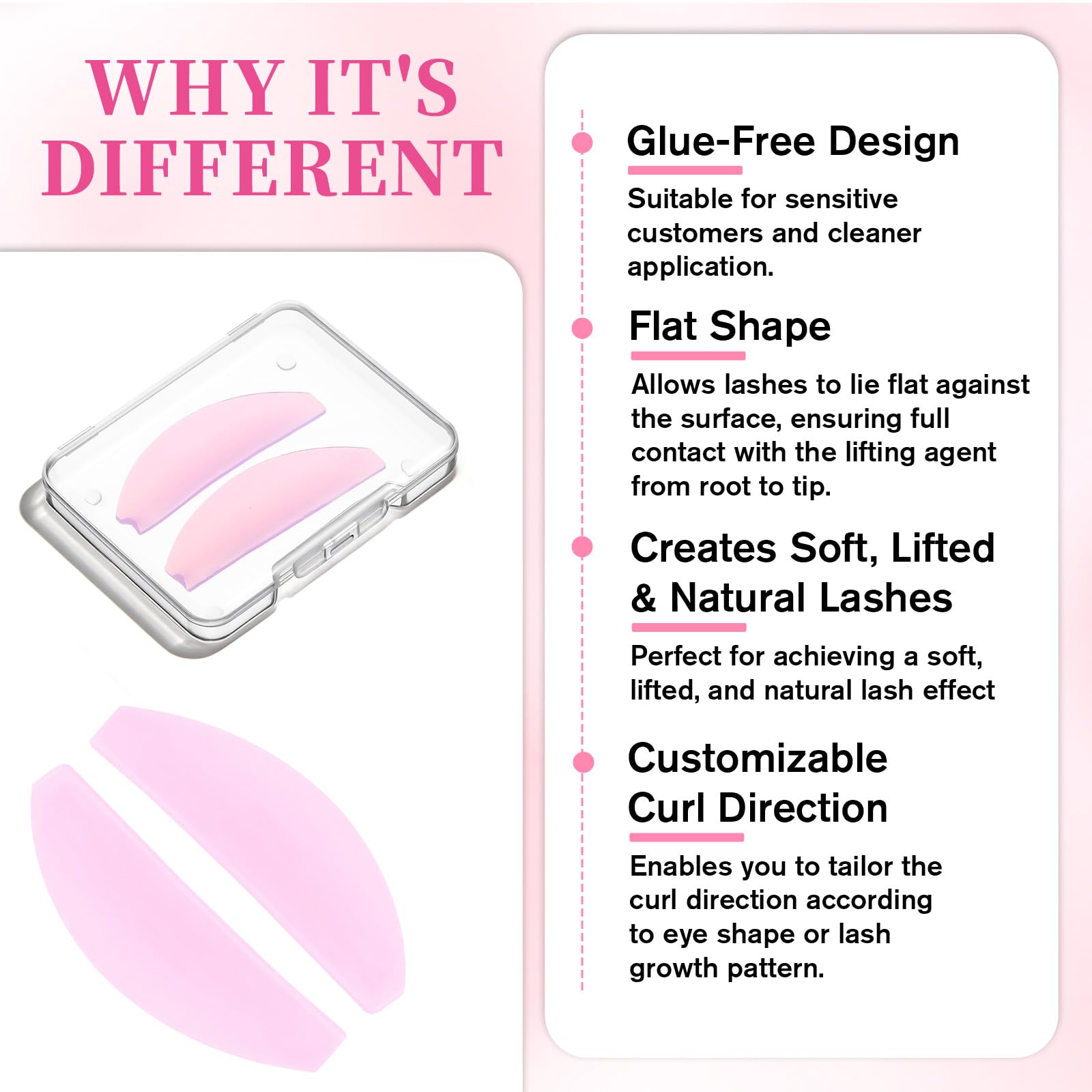 12Pcs Lash Lift Shields Flat, 1mm Thin Korean Lash Lift Pads for Eyelash Straightening and Lifting Super Sticky Glueless Reusable Silicone Lashes Rods for Eyelash Perm Lamination Salon Use(Rose)