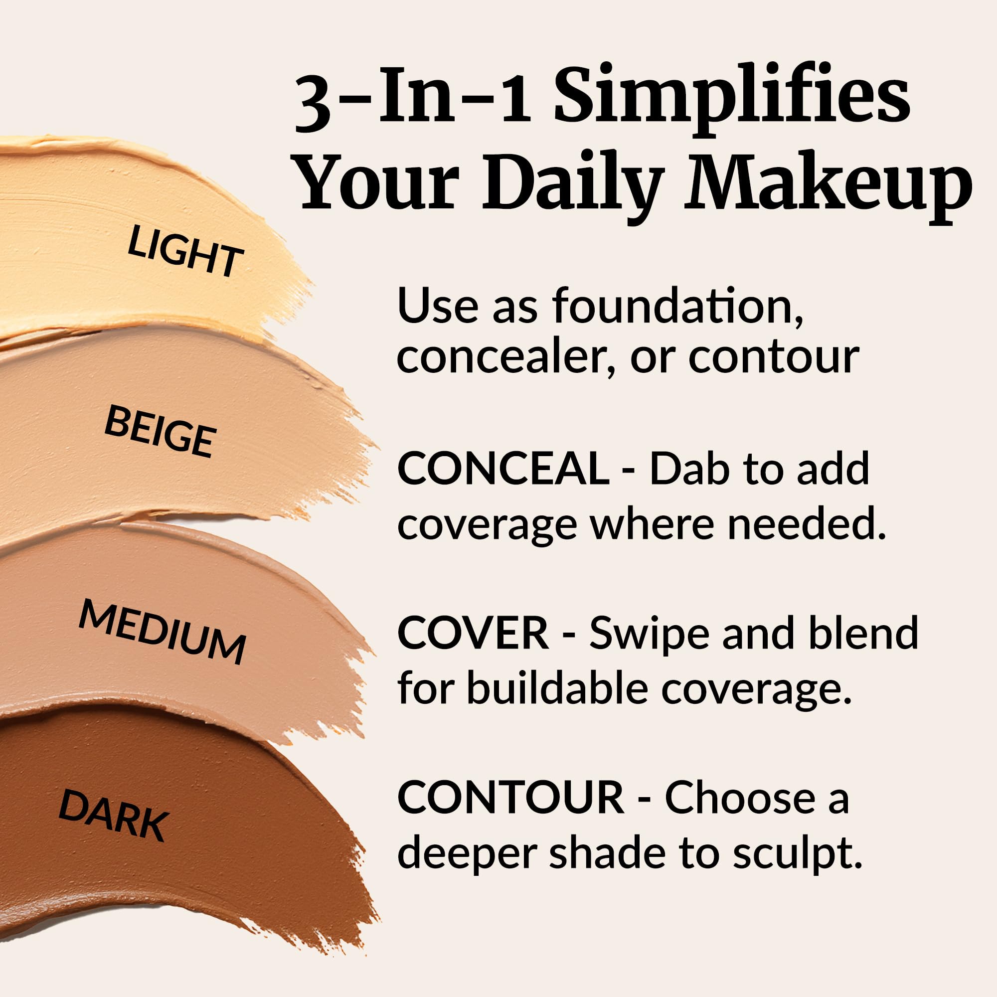 Vibriance Complexion Sticks - Foundation for Mature Skin - Sheer, Buildable Coverage Face Makeup Foundation for Older Women - 3-in-1 Base, Contour, Concealer - Natural Beige