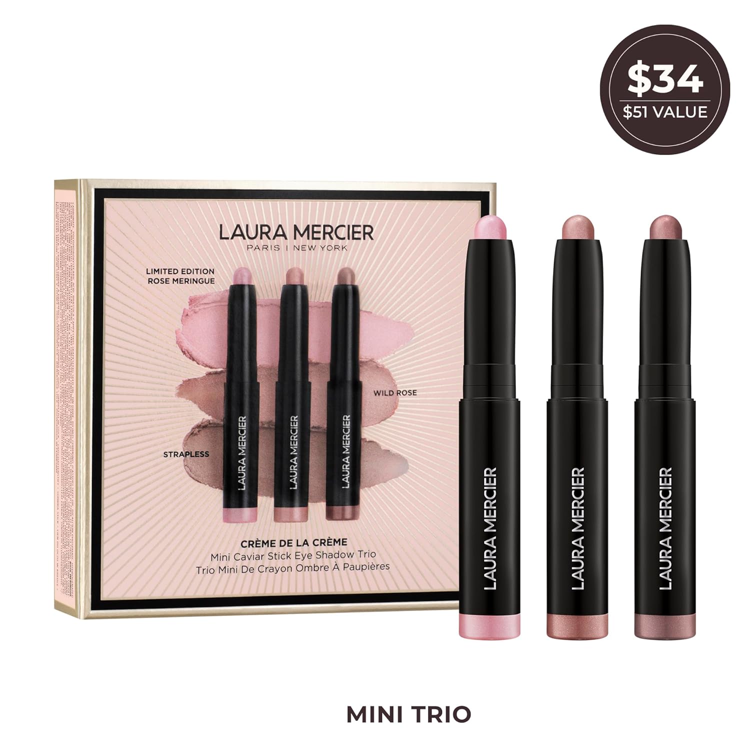 Laura Mercier Caviar Stick Cream Eyeshadow: Shimmer and Matte Finishes, 24HR Wear, Long Lasting, Rich Color, Easily Blendable and Buildable, Waterproof, Hyaluronic Acid Infused