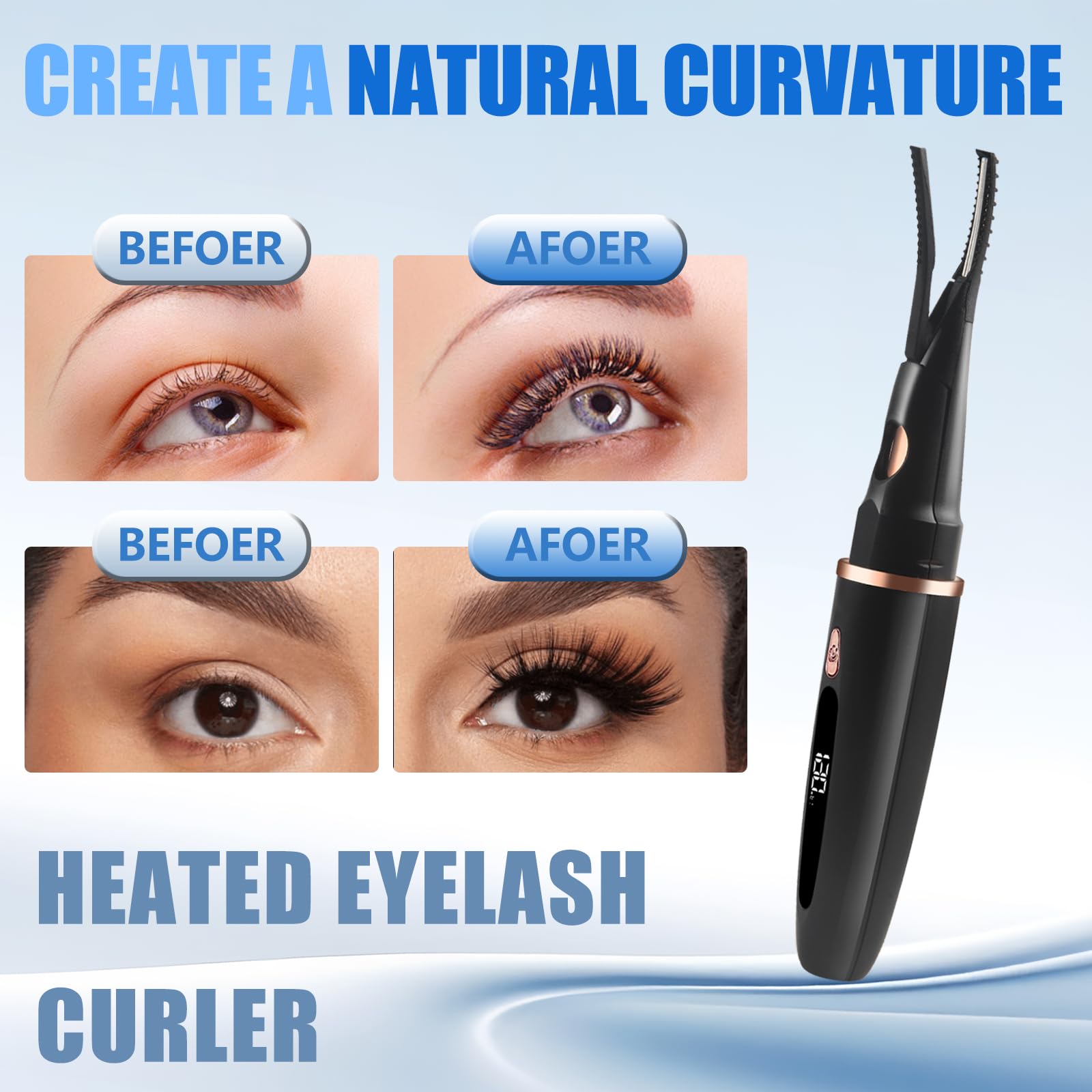 Heated Eyelash Curlers - 2 in 1 Clip- Type Heated lash Curler Best Seller Electric Eyelash Curler LED Display 3 Temp Settings for Makeup Tools USB Rechargeable Natural Curling 24H Long Lasting QI1