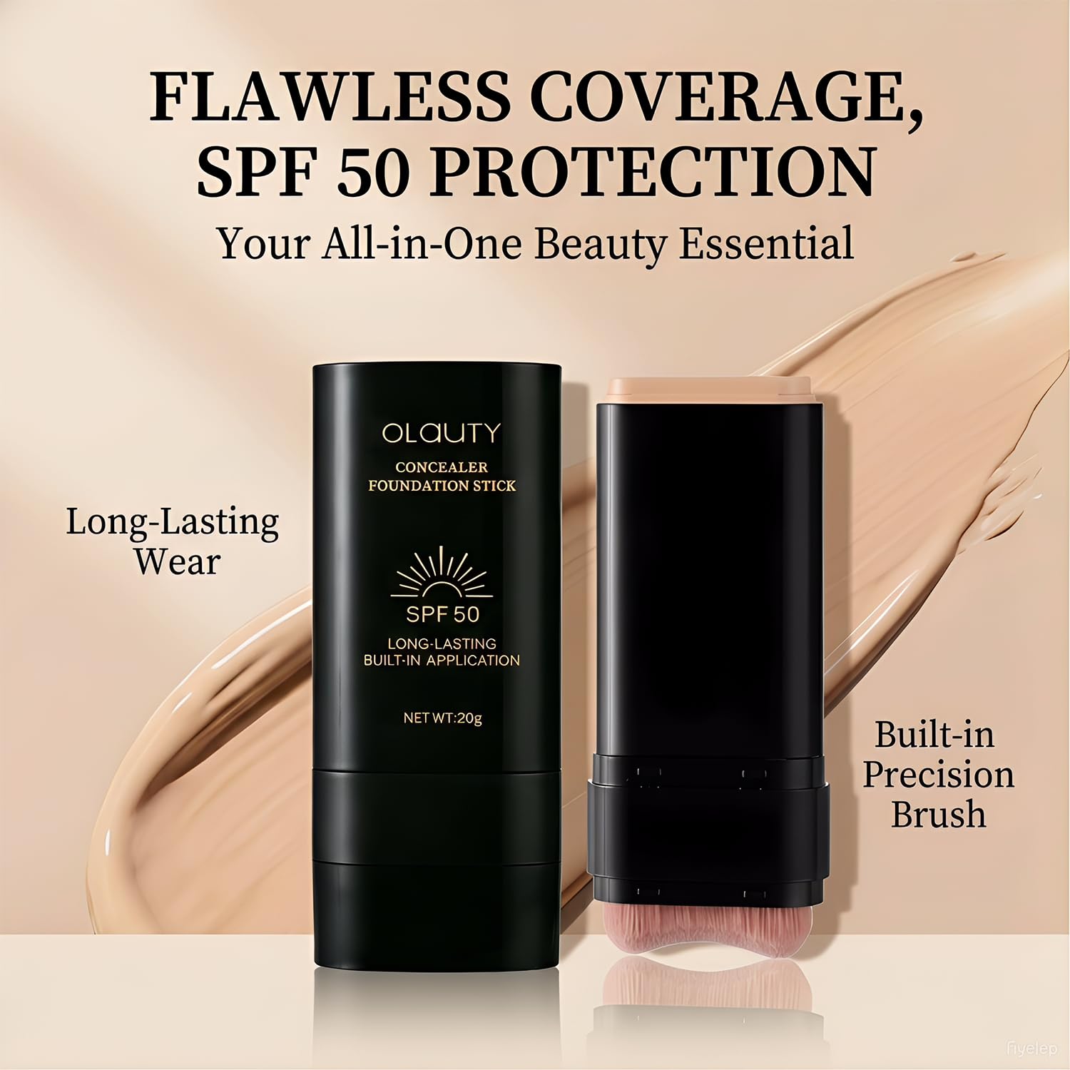 Foundation Stick SPF 50+ with Brush, 2 in 1 Dual-Ended Long-Lasting Concealer Stick, Contour Stick, Sunscreen Foundation, Tattoo Cover Up Makeup, Full Coverage Matte Finish for Face Makeup (NATURAL)